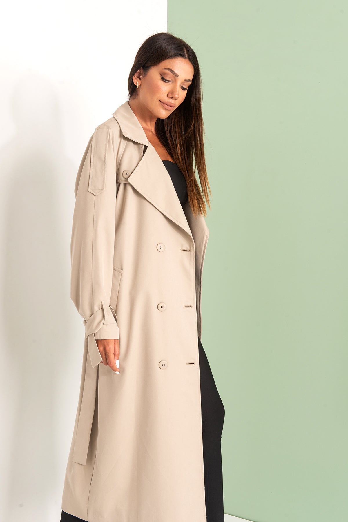 Trençkot Tasarım Oversize Astarlı Geniş Kesim Nidal