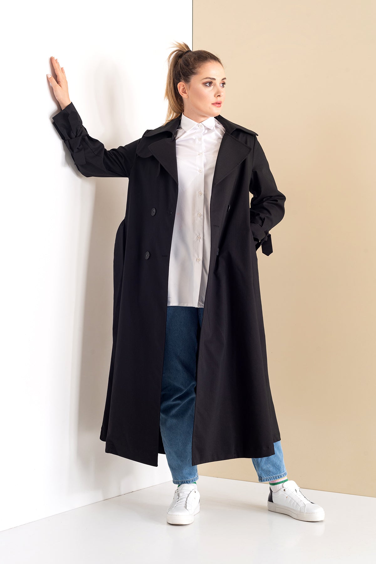 Trençkot Oversize Astarlı Geniş Kesim Parrot