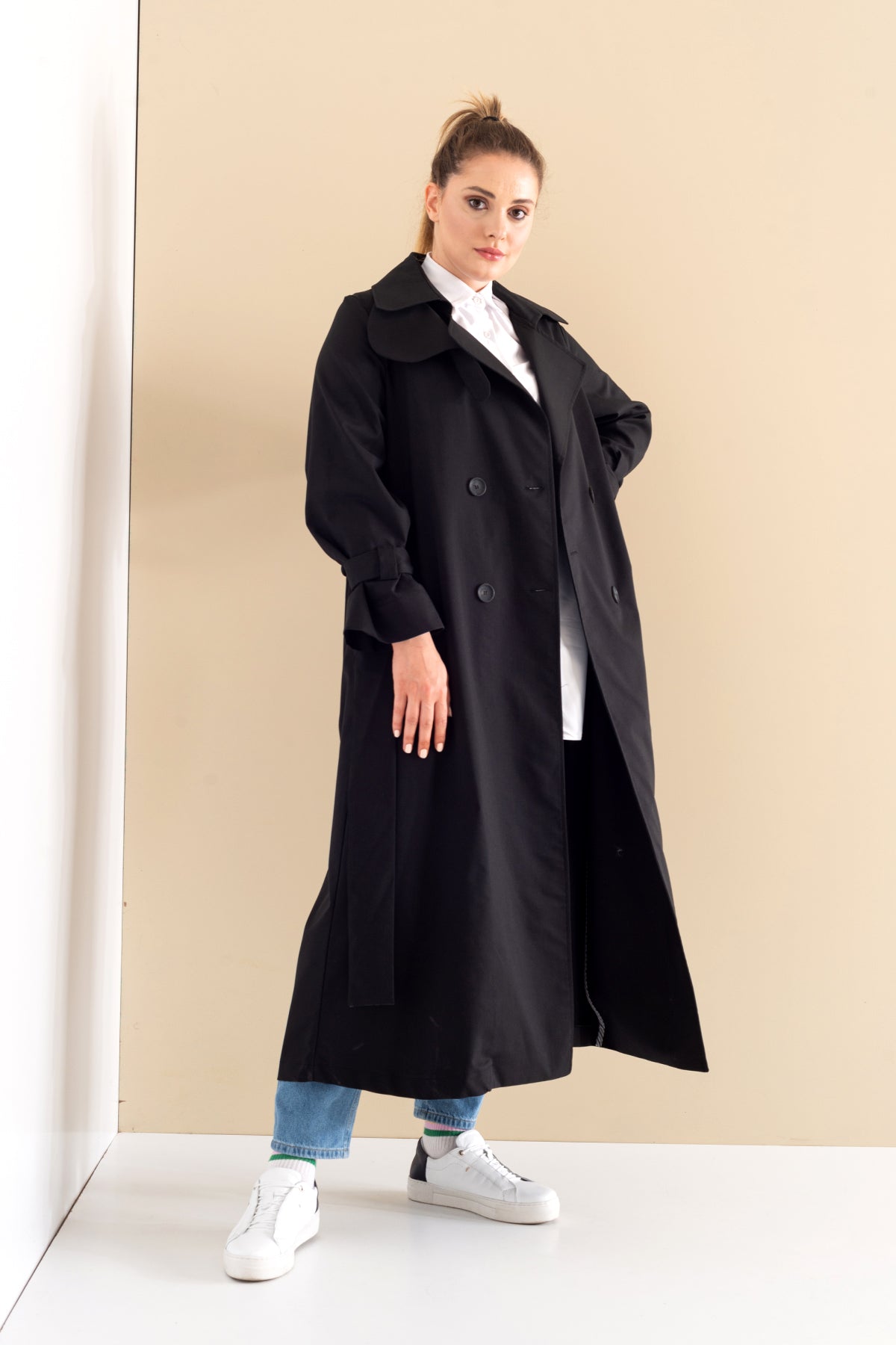 Trençkot Oversize Astarlı Geniş Kesim Parrot