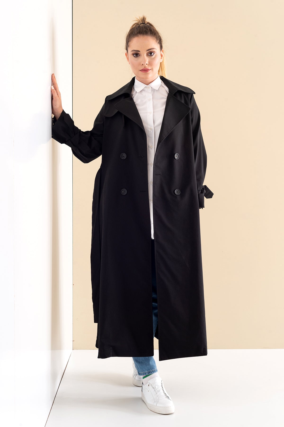 Trençkot Oversize Astarlı Geniş Kesim Parrot