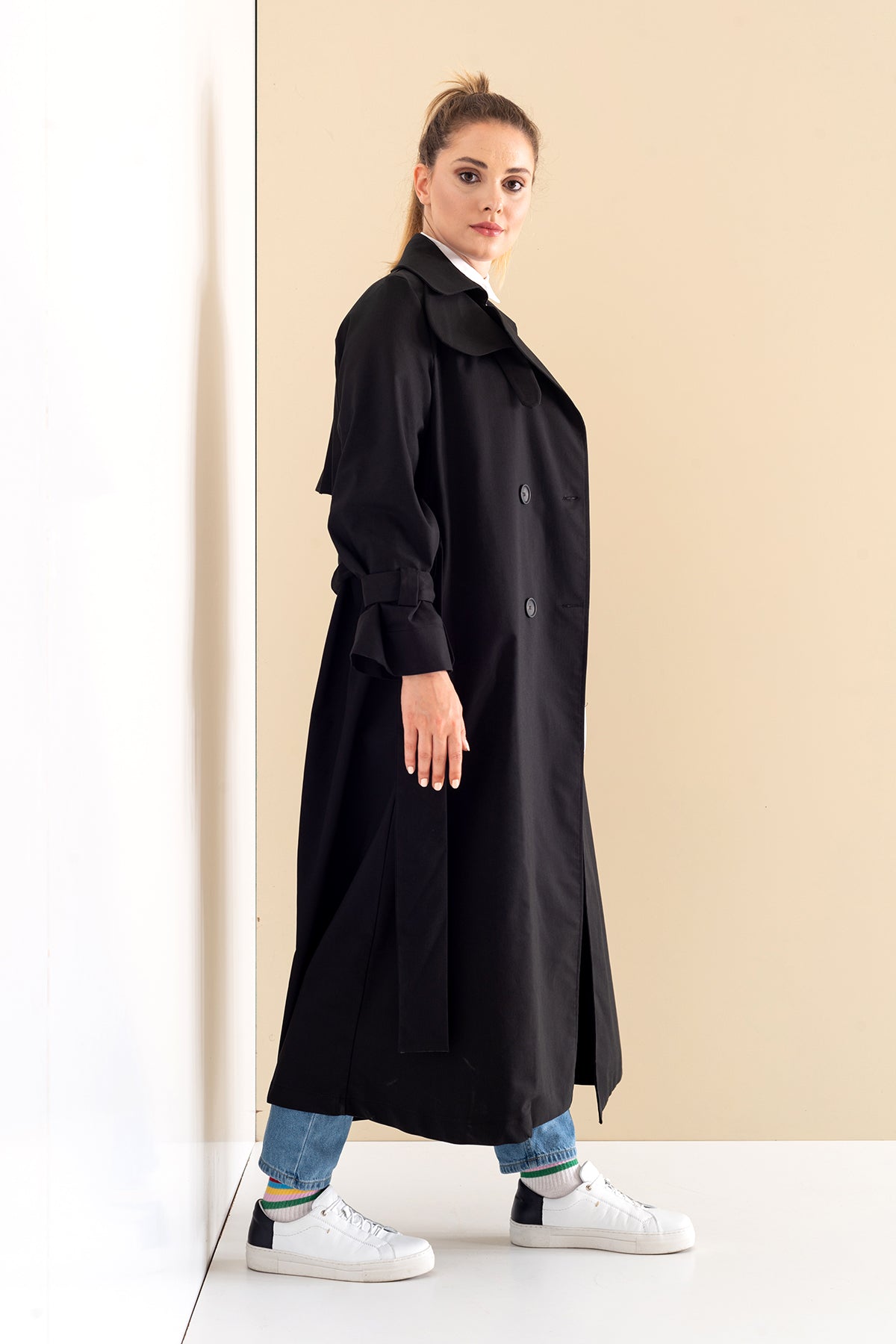 Trençkot Oversize Astarlı Geniş Kesim Parrot