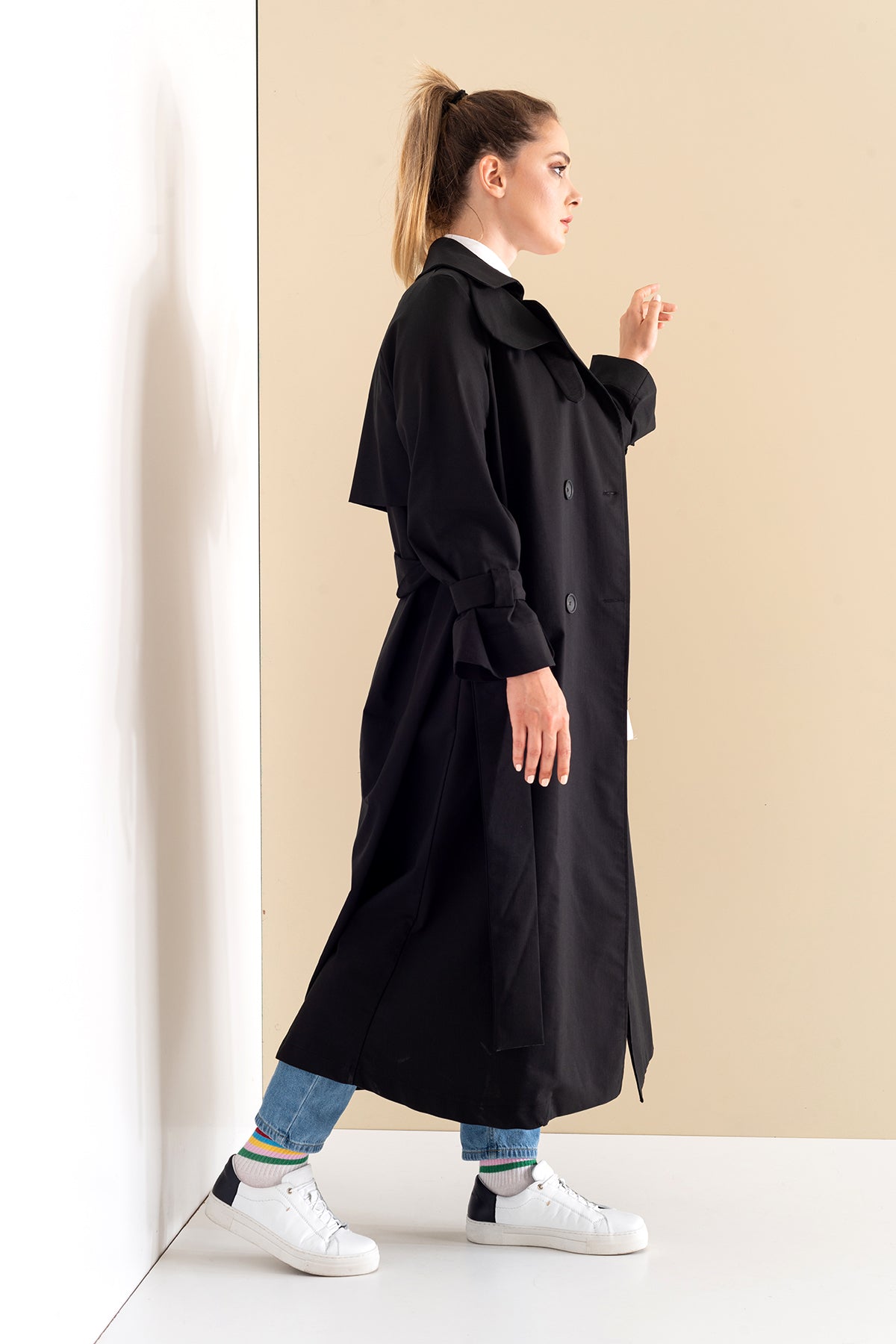 Trençkot Oversize Astarlı Geniş Kesim Parrot