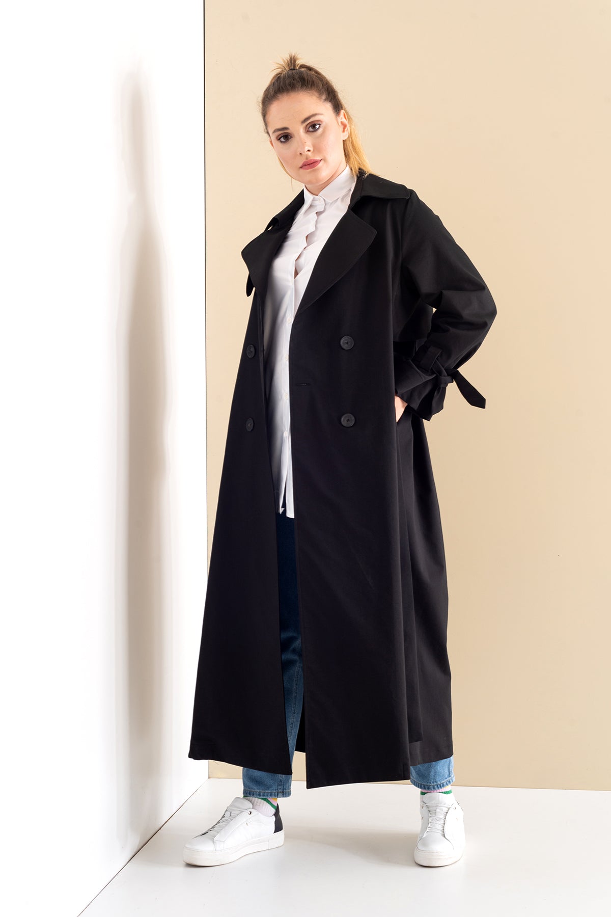 Trençkot Oversize Astarlı Geniş Kesim Parrot