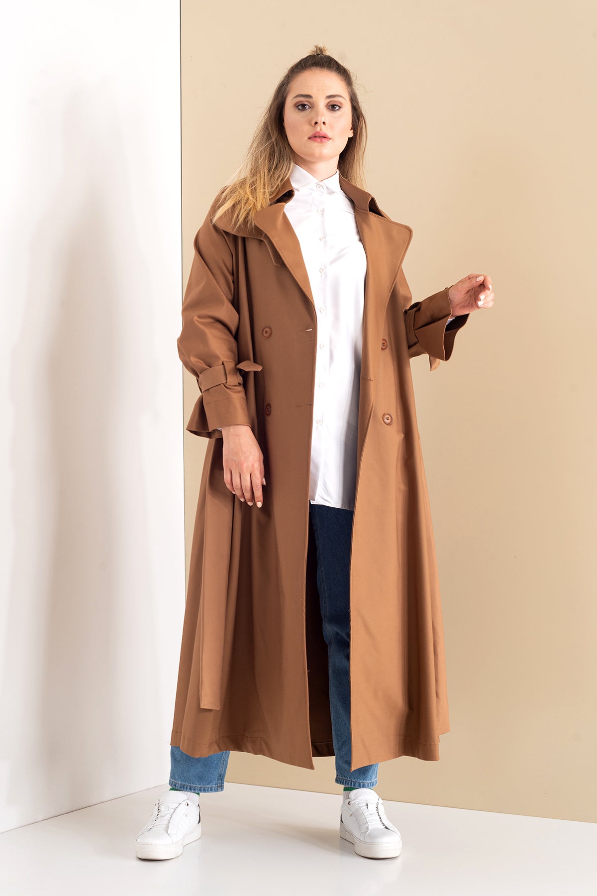 Trençkot Oversize Astarlı Geniş Kesim Parrot