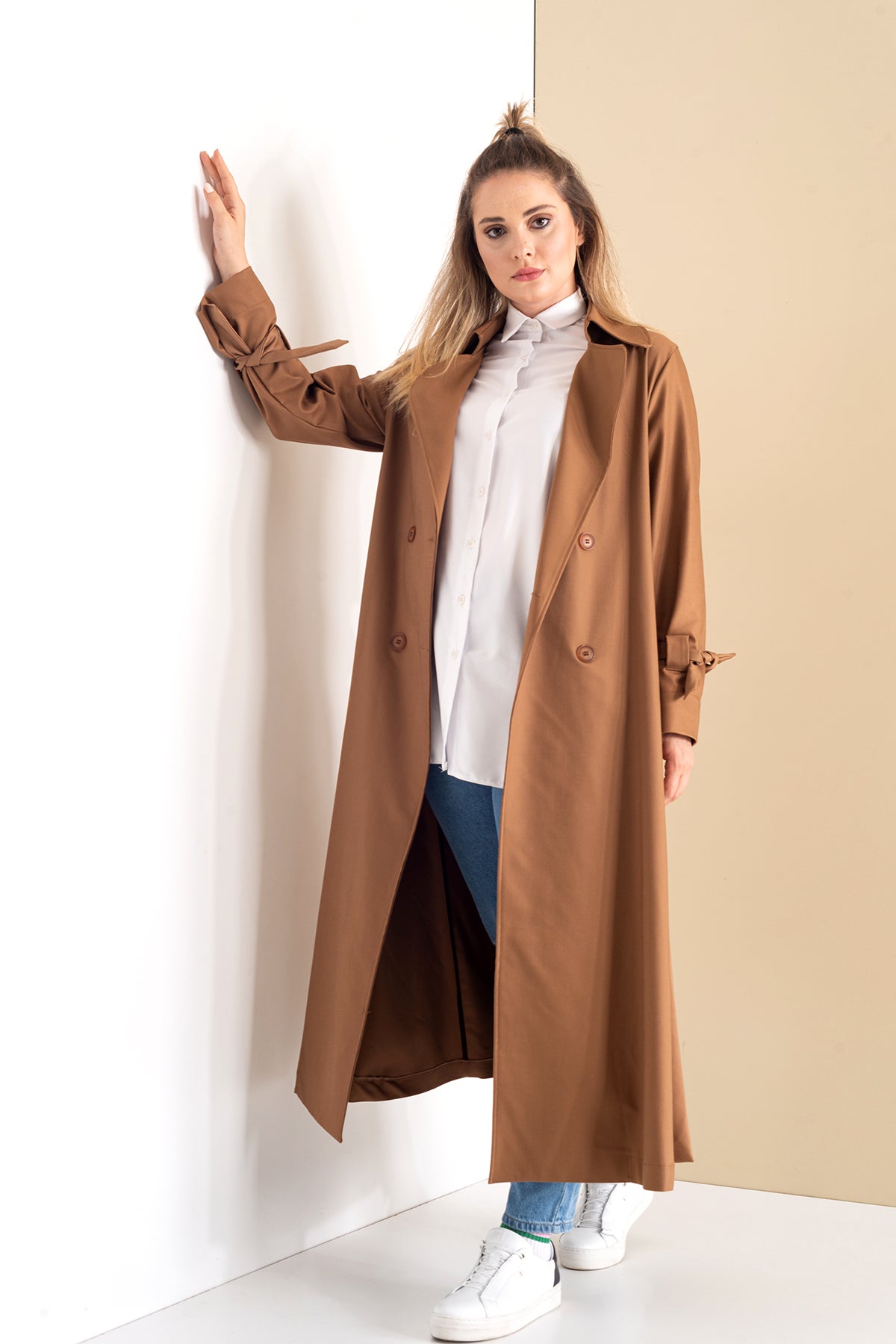 Trençkot Oversize Astarlı Geniş Kesim Parrot