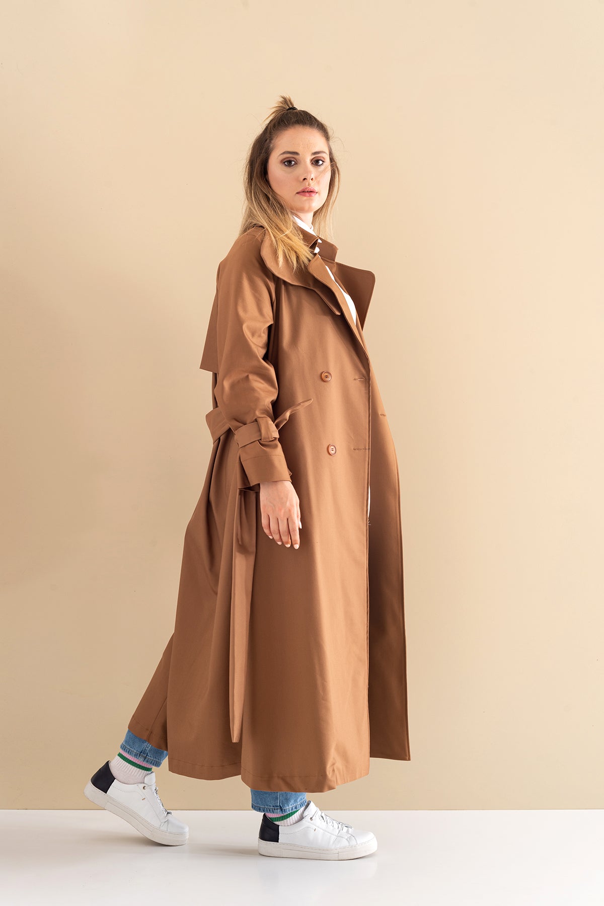 Trençkot Oversize Astarlı Geniş Kesim Parrot