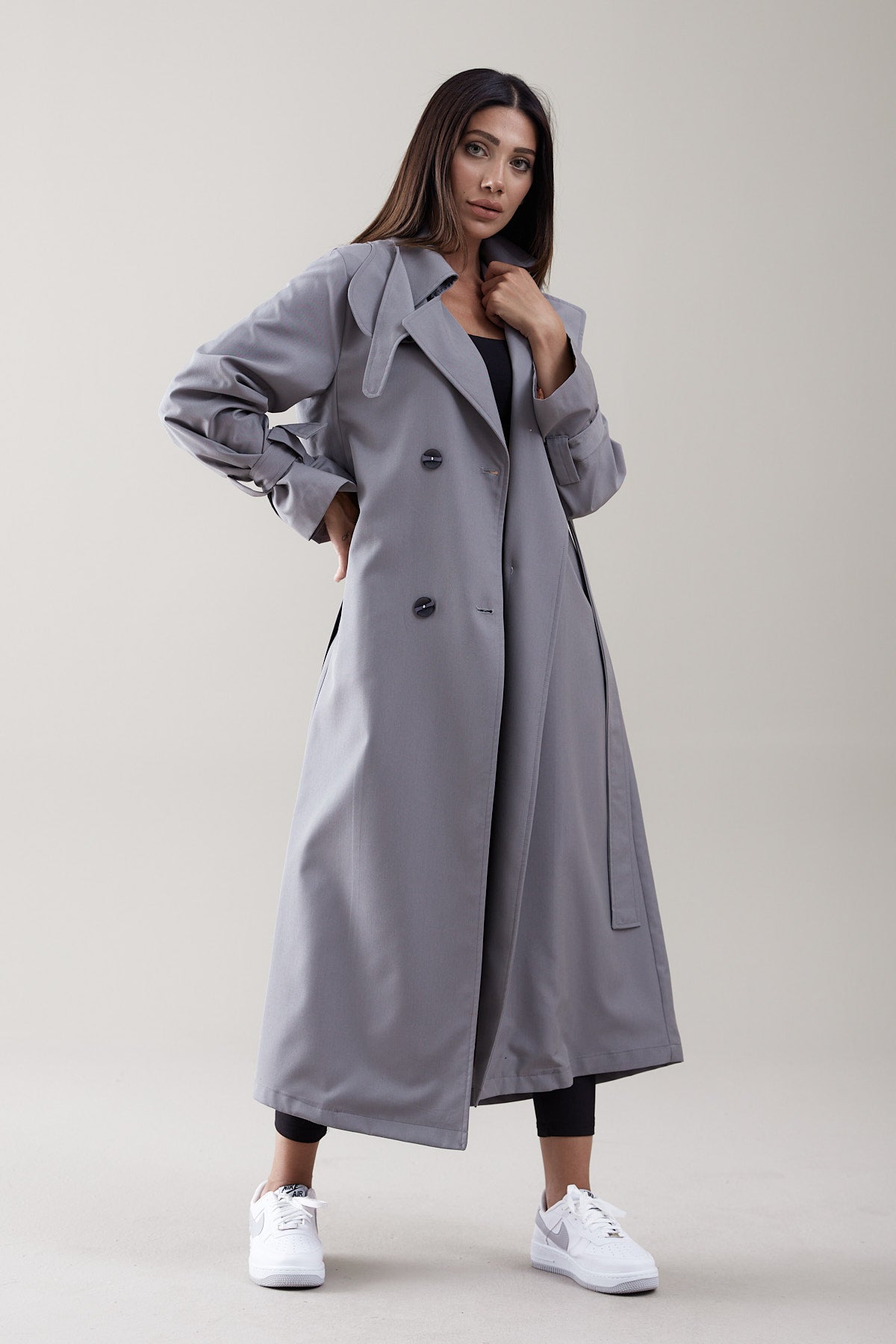 Trençkot Oversize Astarlı Geniş Kesim Parrot