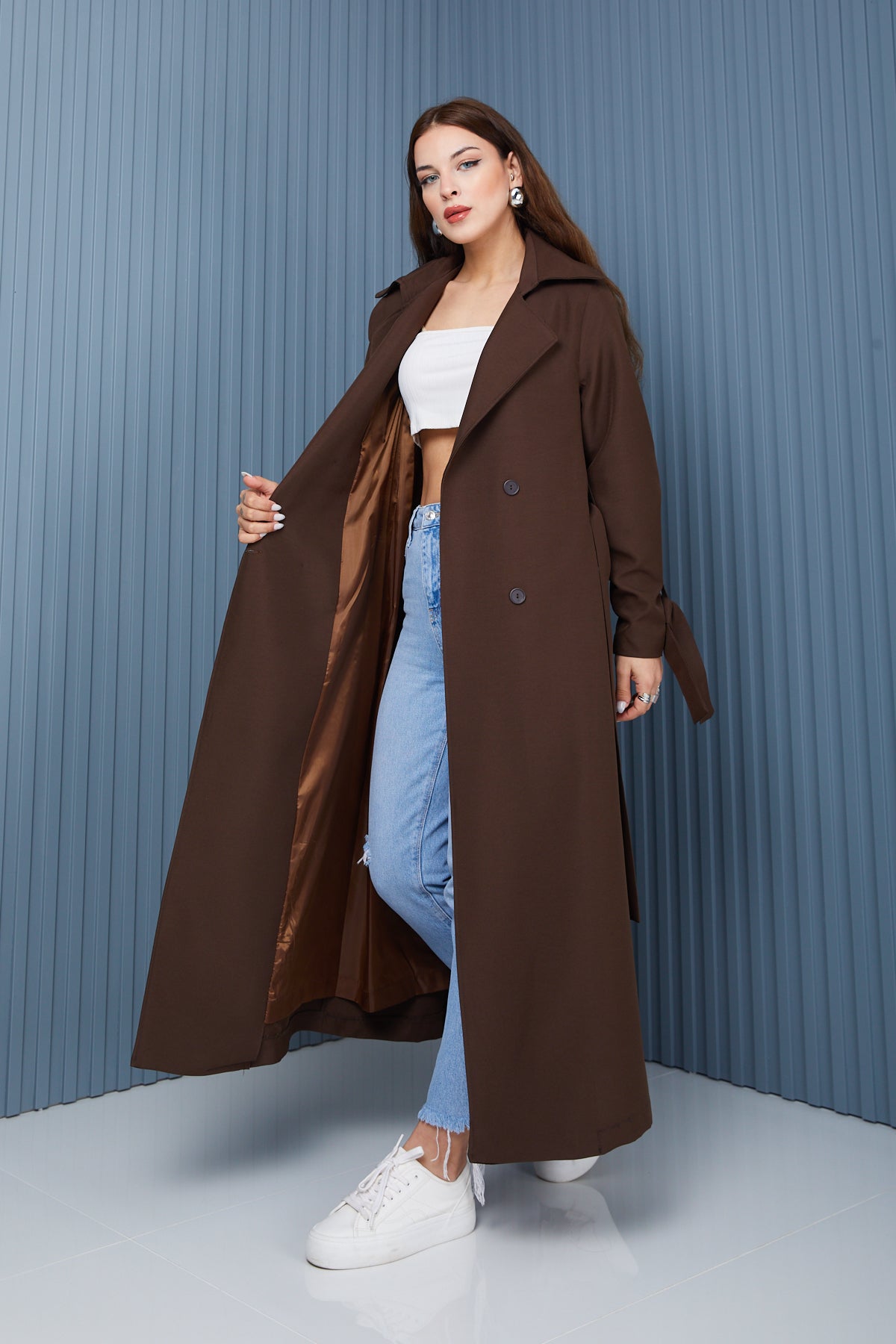 Trençkot Oversize Astarlı Geniş Kesim Parrot