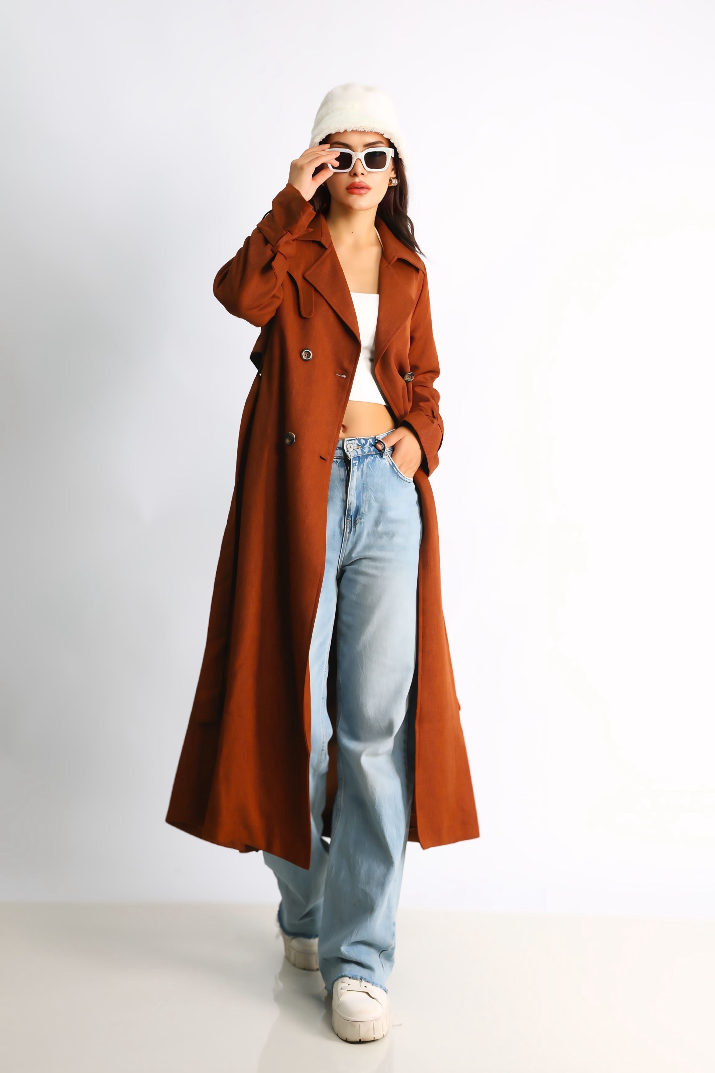 Trençkot Oversize Astarlı Geniş Kesim Parrot