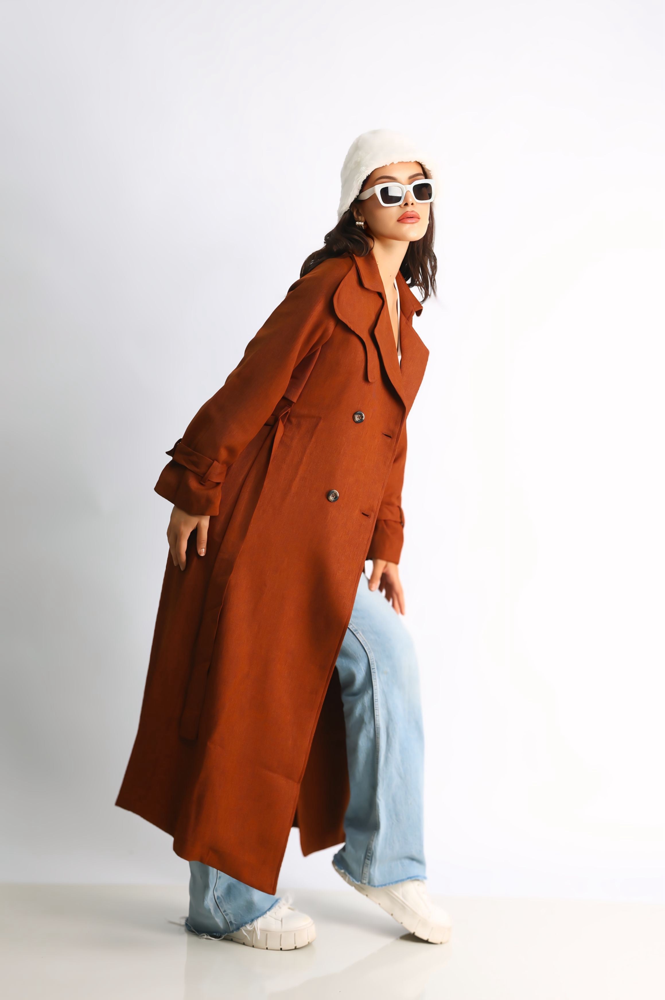 Trençkot Oversize Astarlı Geniş Kesim Parrot