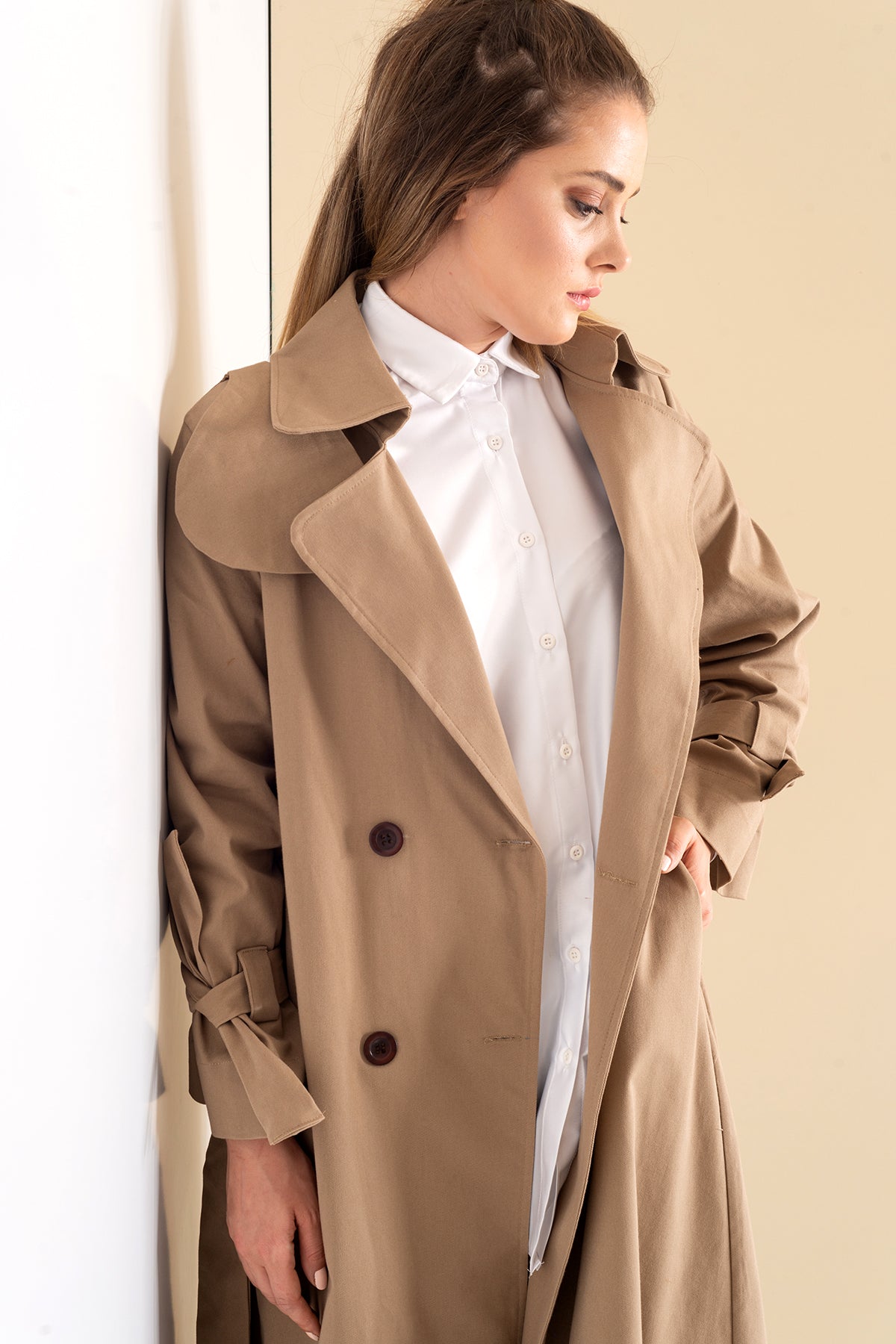 Trençkot Oversize Astarlı Geniş Kesim Parrot