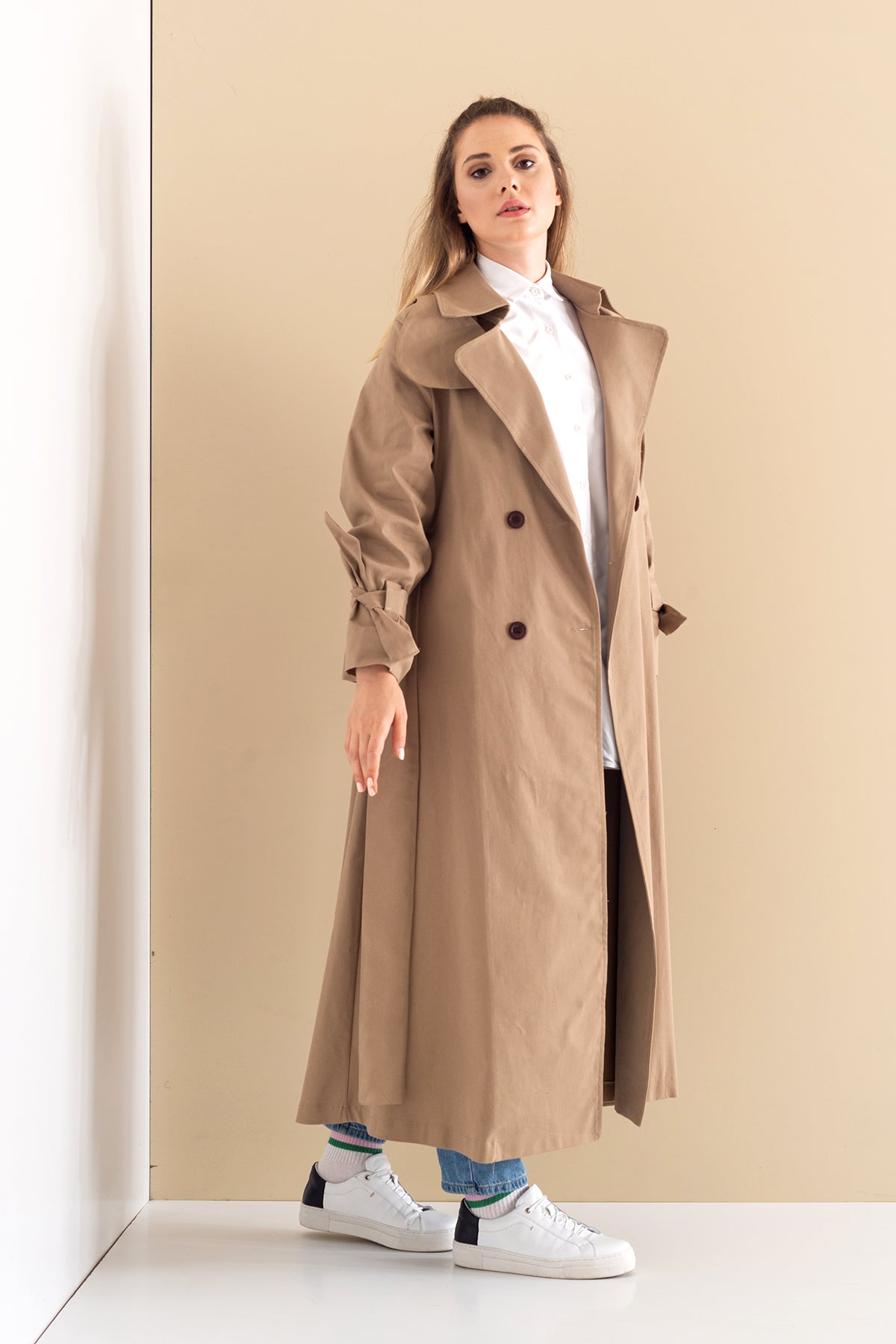 Trençkot Oversize Astarlı Geniş Kesim Parrot