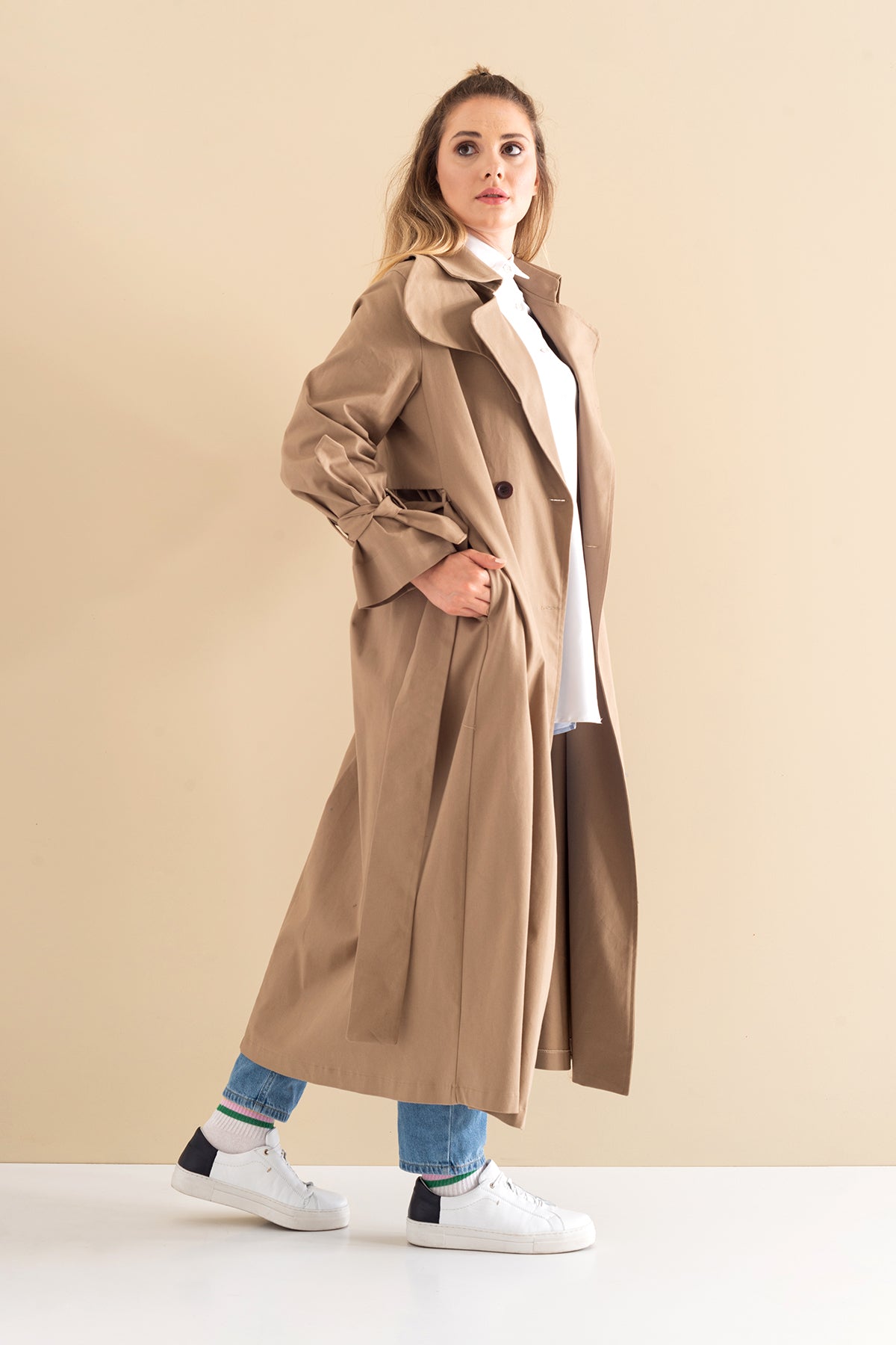 Trençkot Oversize Astarlı Geniş Kesim Parrot