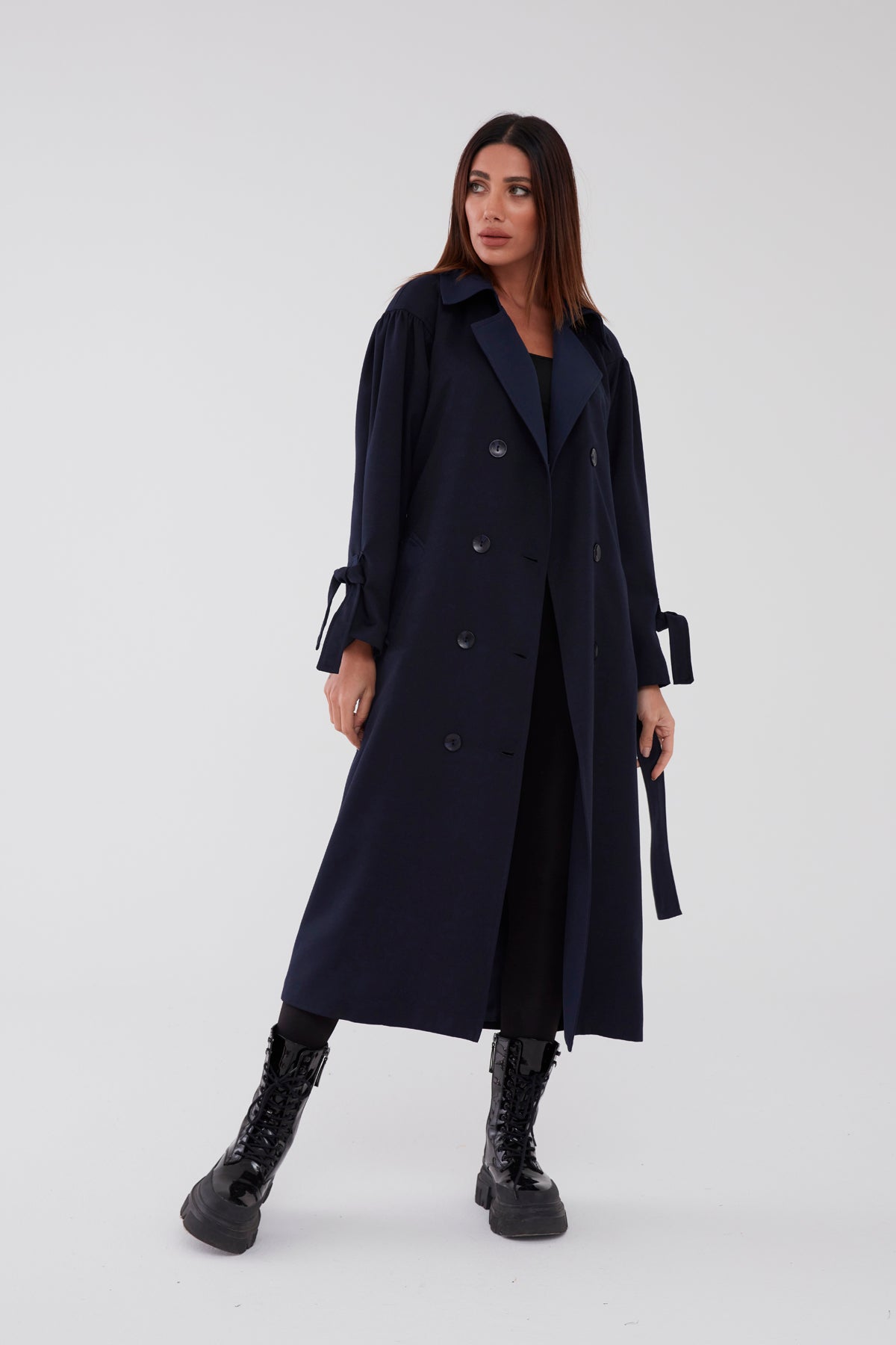 Trençkot Oversize Kol Detaylı Astarlı Geniş Kesim Pleated