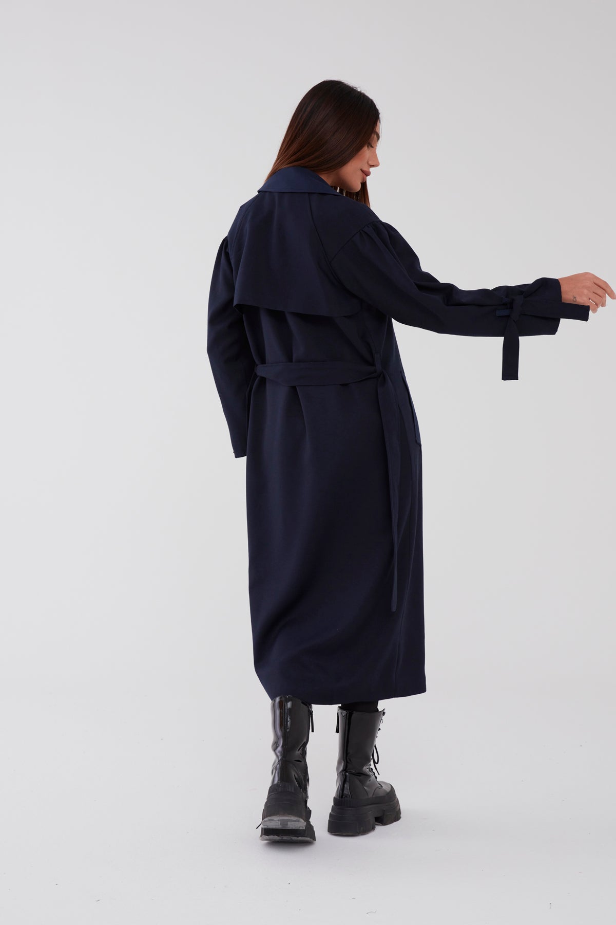 Trençkot Oversize Kol Detaylı Astarlı Geniş Kesim Pleated