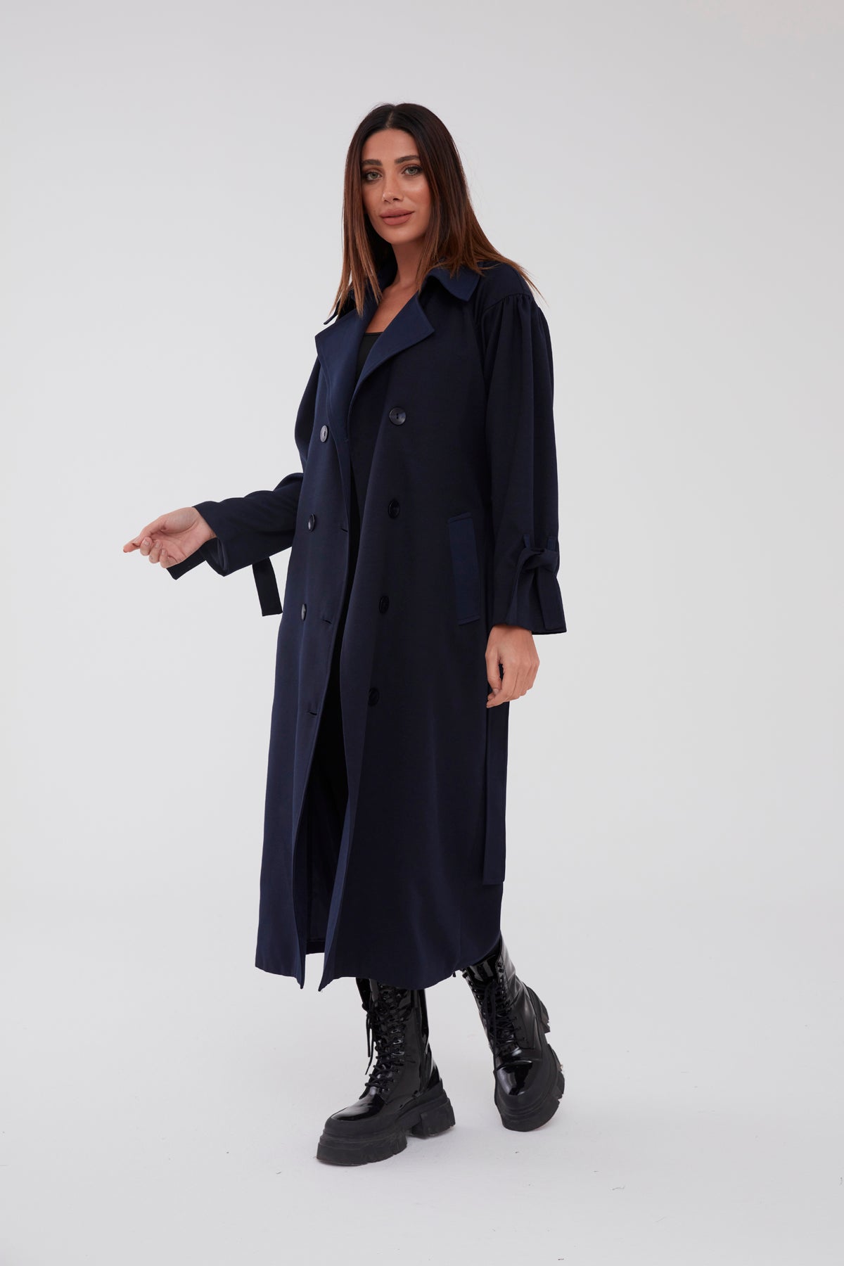 Trençkot Oversize Kol Detaylı Astarlı Geniş Kesim Pleated