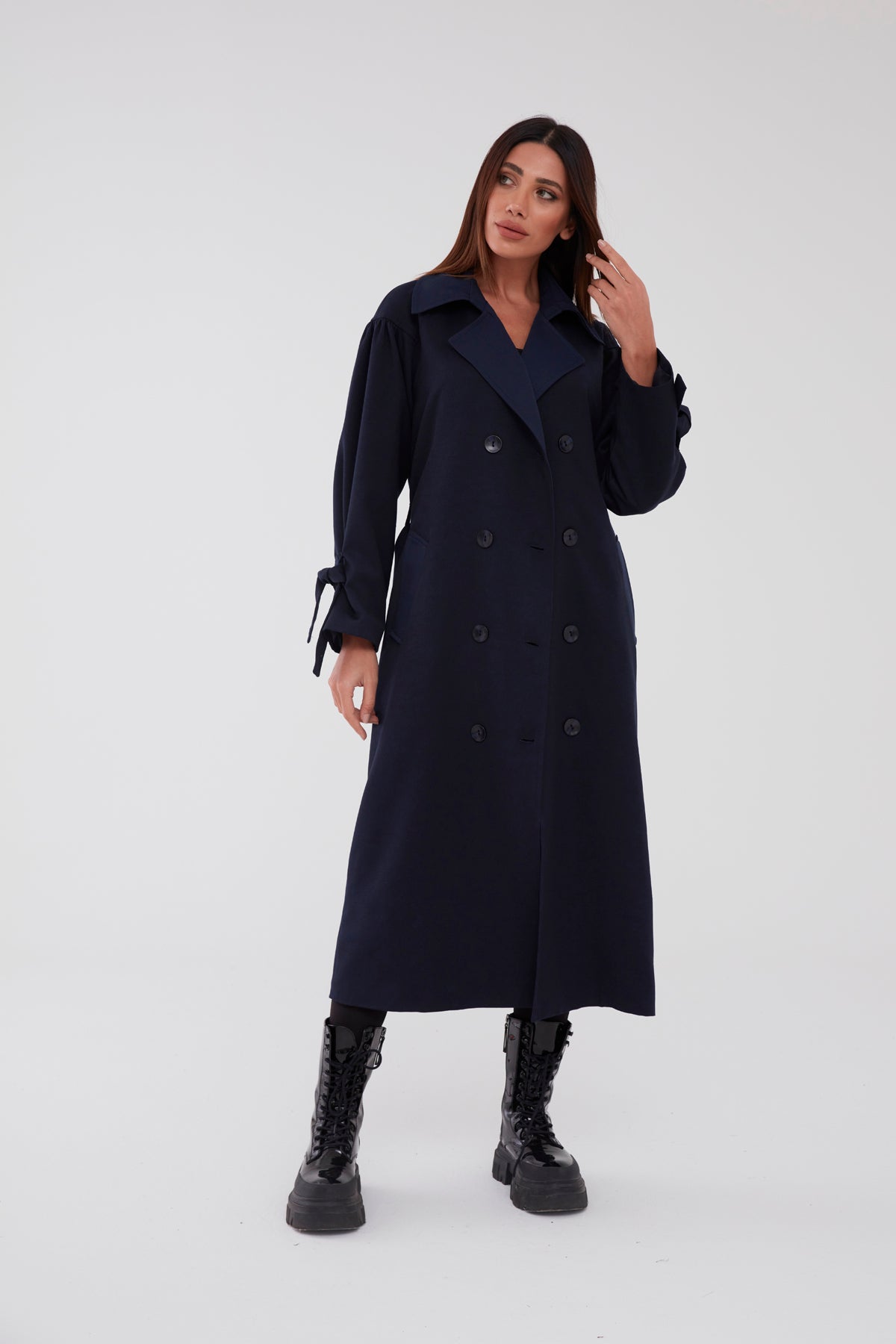 Trençkot Oversize Kol Detaylı Astarlı Geniş Kesim Pleated