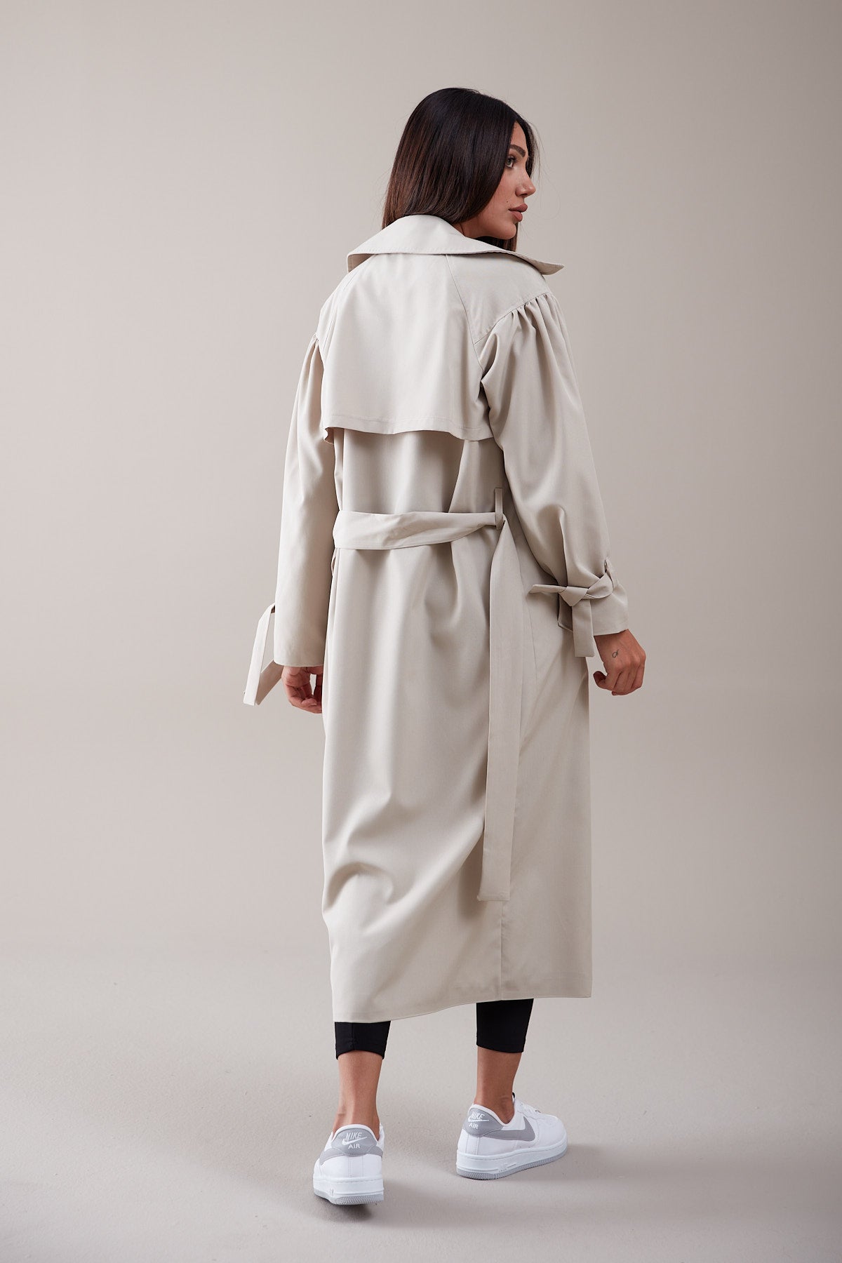 Trençkot Oversize Kol Detaylı Astarlı Geniş Kesim Pleated