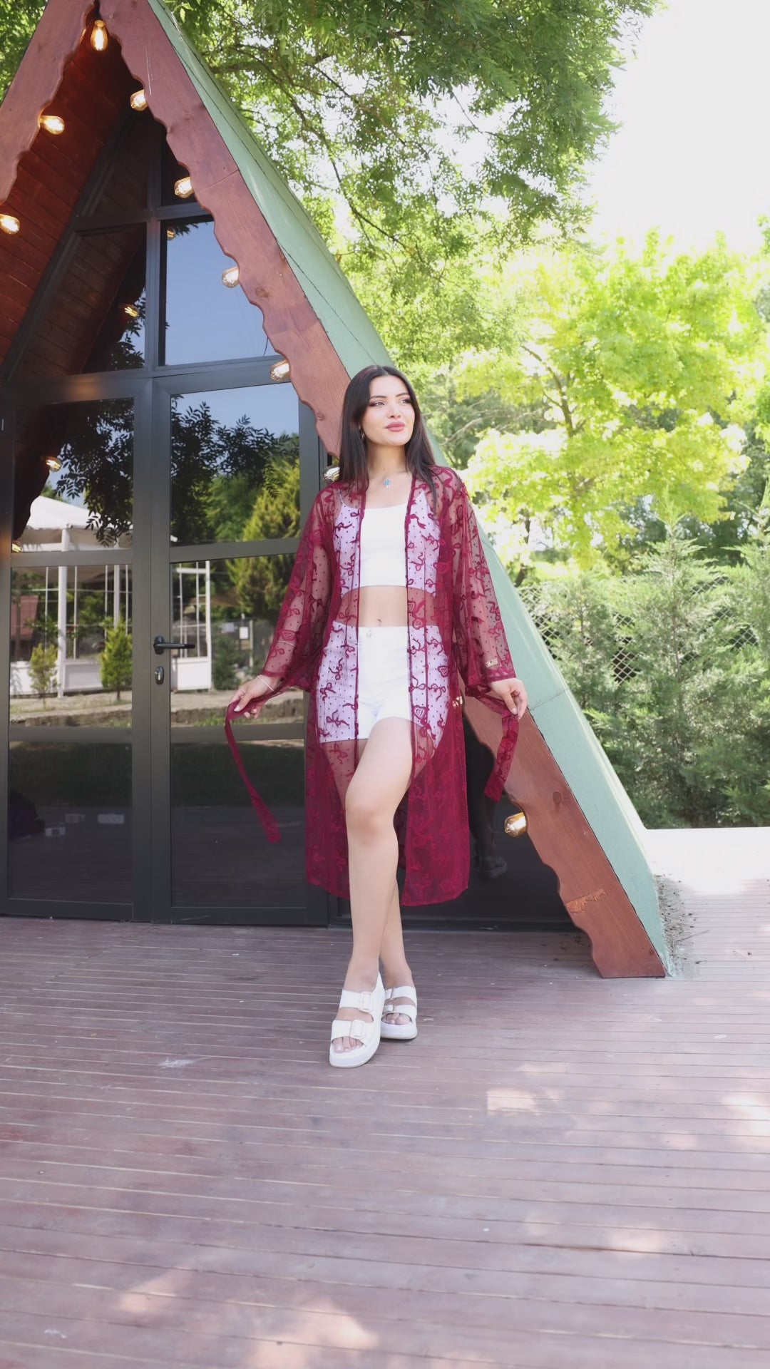 Şifon & Dantel Detaylı Kimono – Standart Beden
