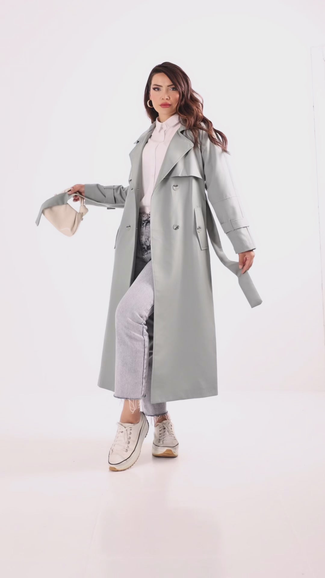 Trençkot Tasarım Oversize Astarlı Geniş Kesim Spring
