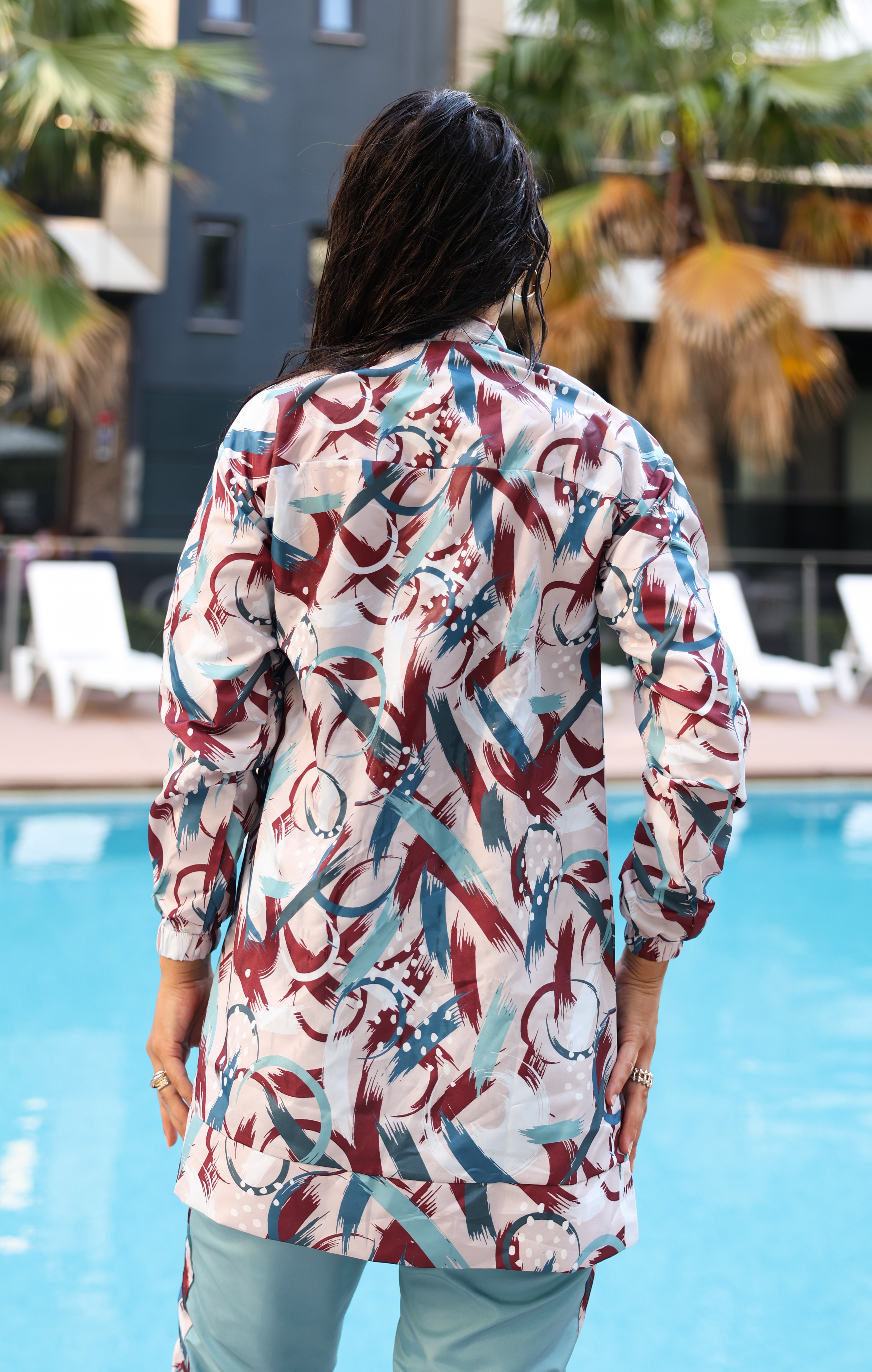 Desenli Tam Kapalı Tesettür Mayo