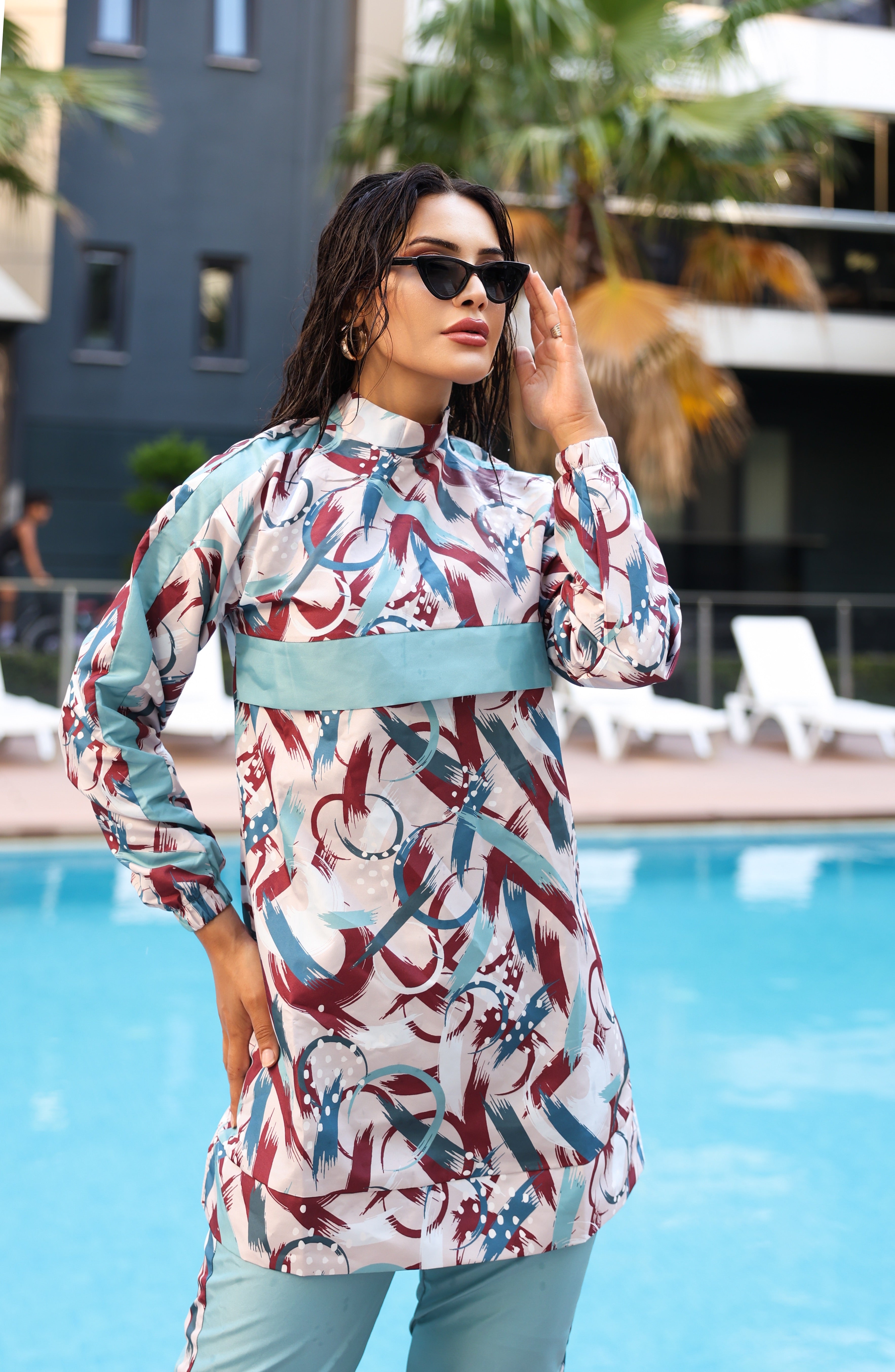 Desenli Tam Kapalı Tesettür Mayo