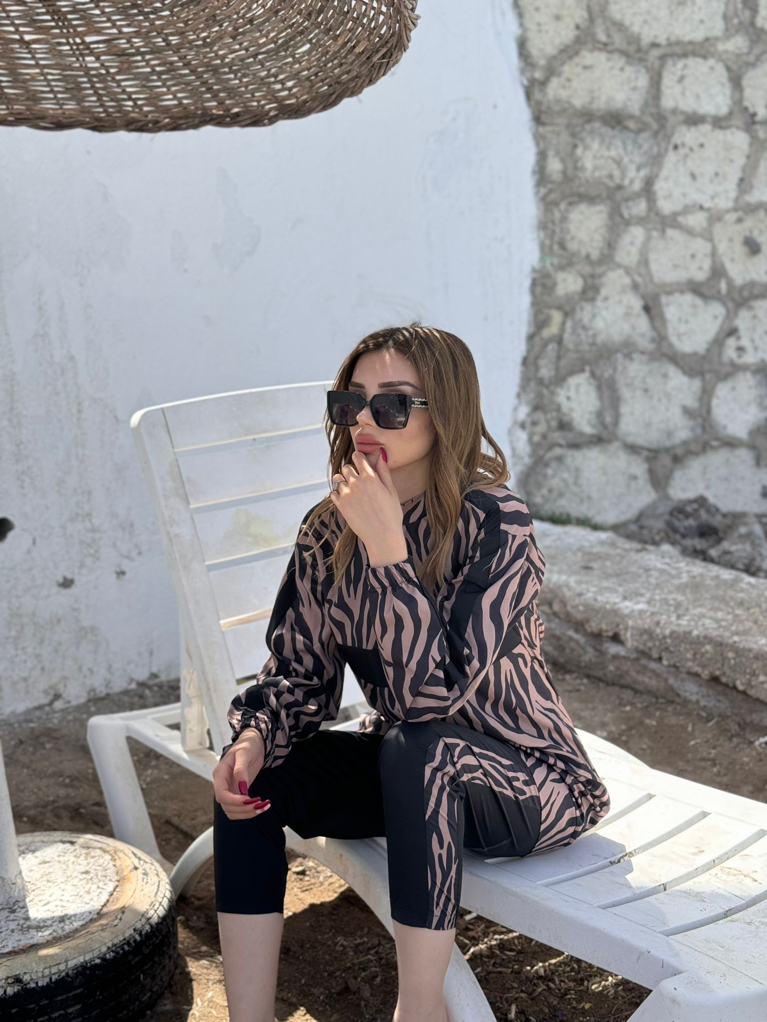 Zebra Desenli Tam Kapalı Tesettür Mayo Haşema