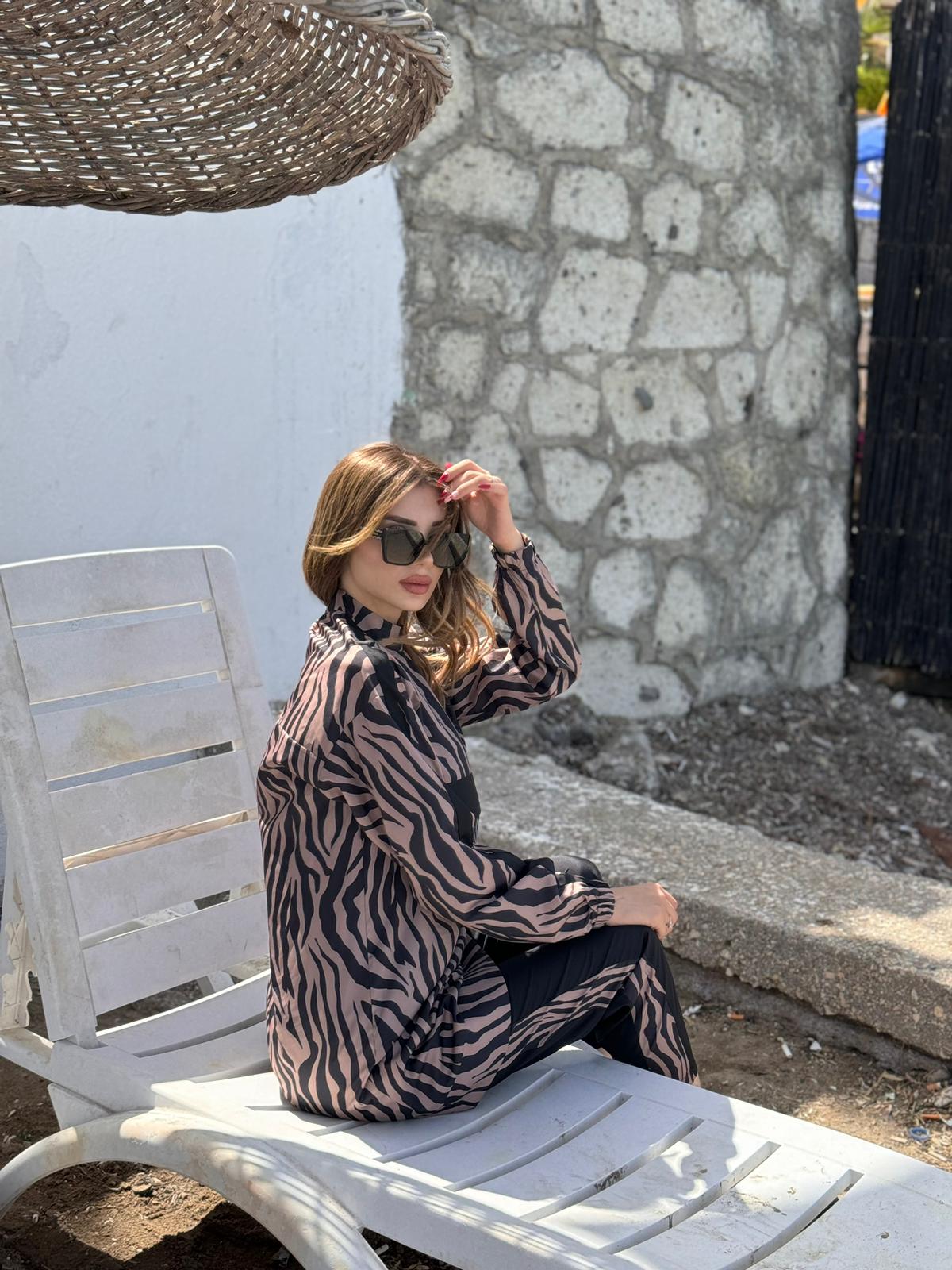 Zebra Desenli Tam Kapalı Tesettür Mayo Haşema