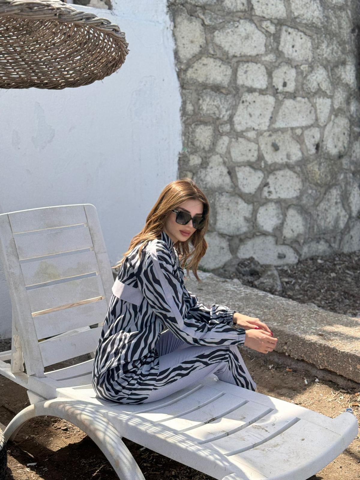 Zebra Desenli Tam Kapalı Tesettür Mayo Haşema