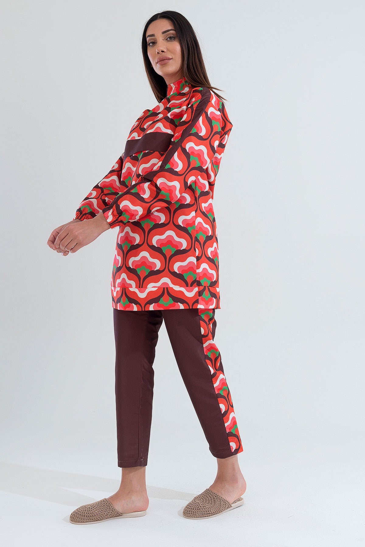 Desenli Tam Kapalı Tesettür Mayo Haşema