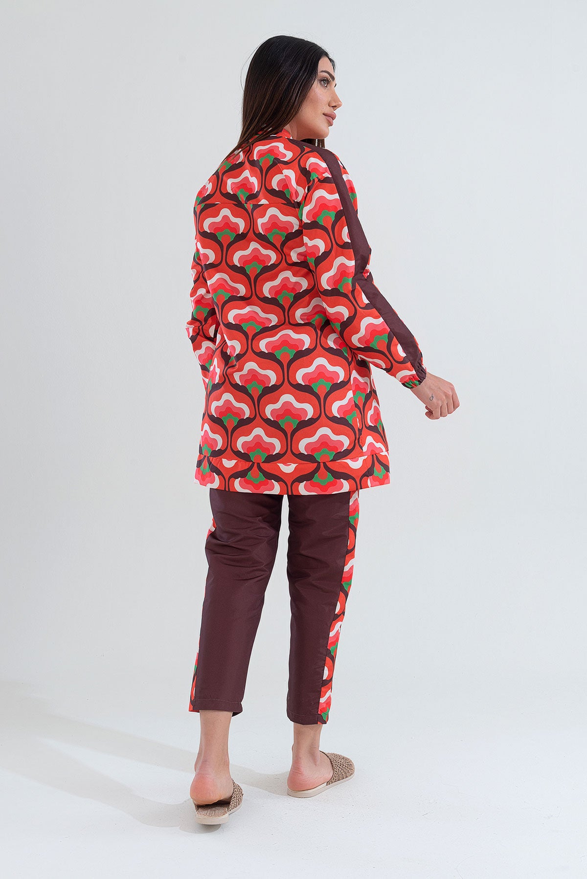 Desenli Tam Kapalı Tesettür Mayo Haşema