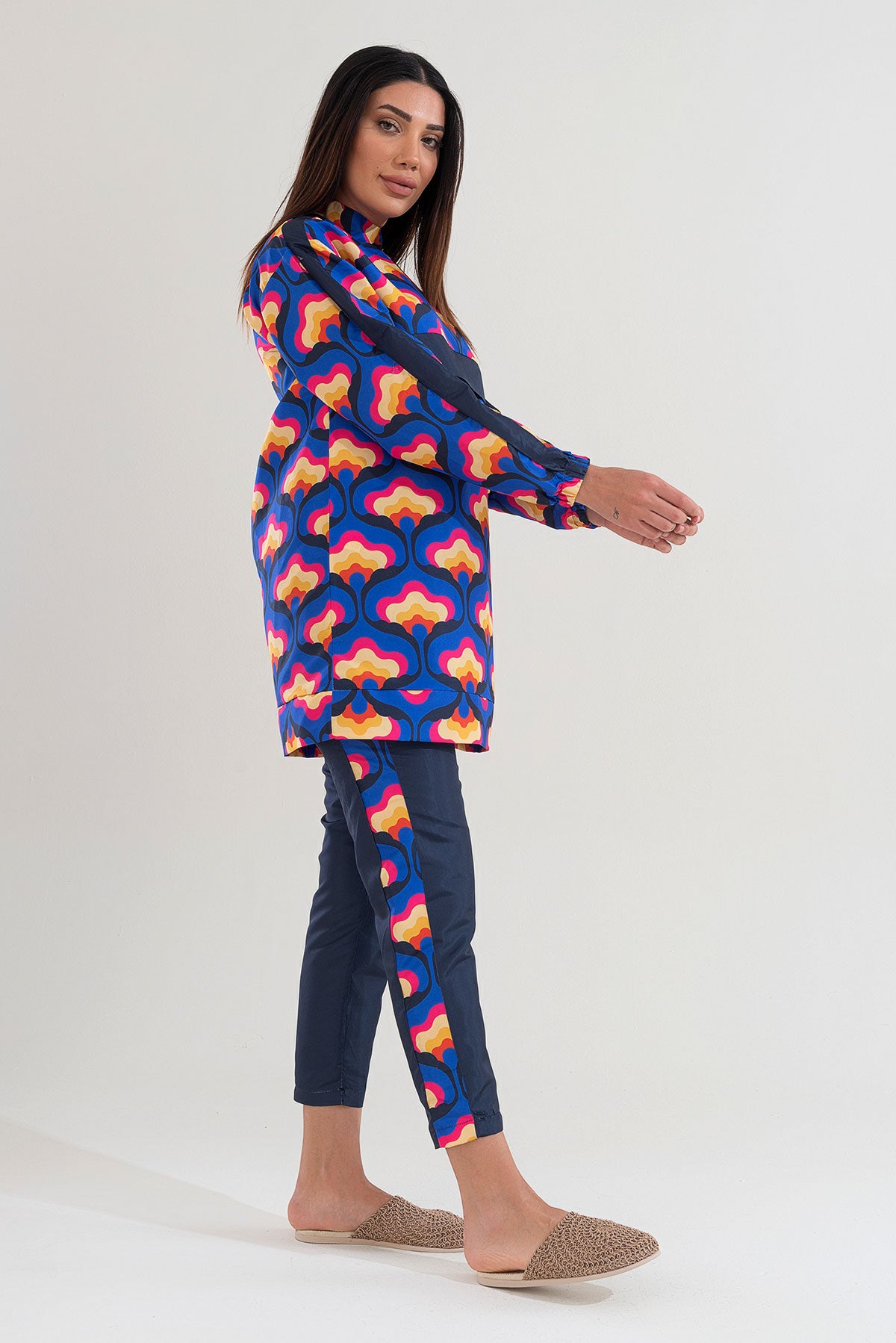 Desenli Tam Kapalı Tesettür Mayo Haşema