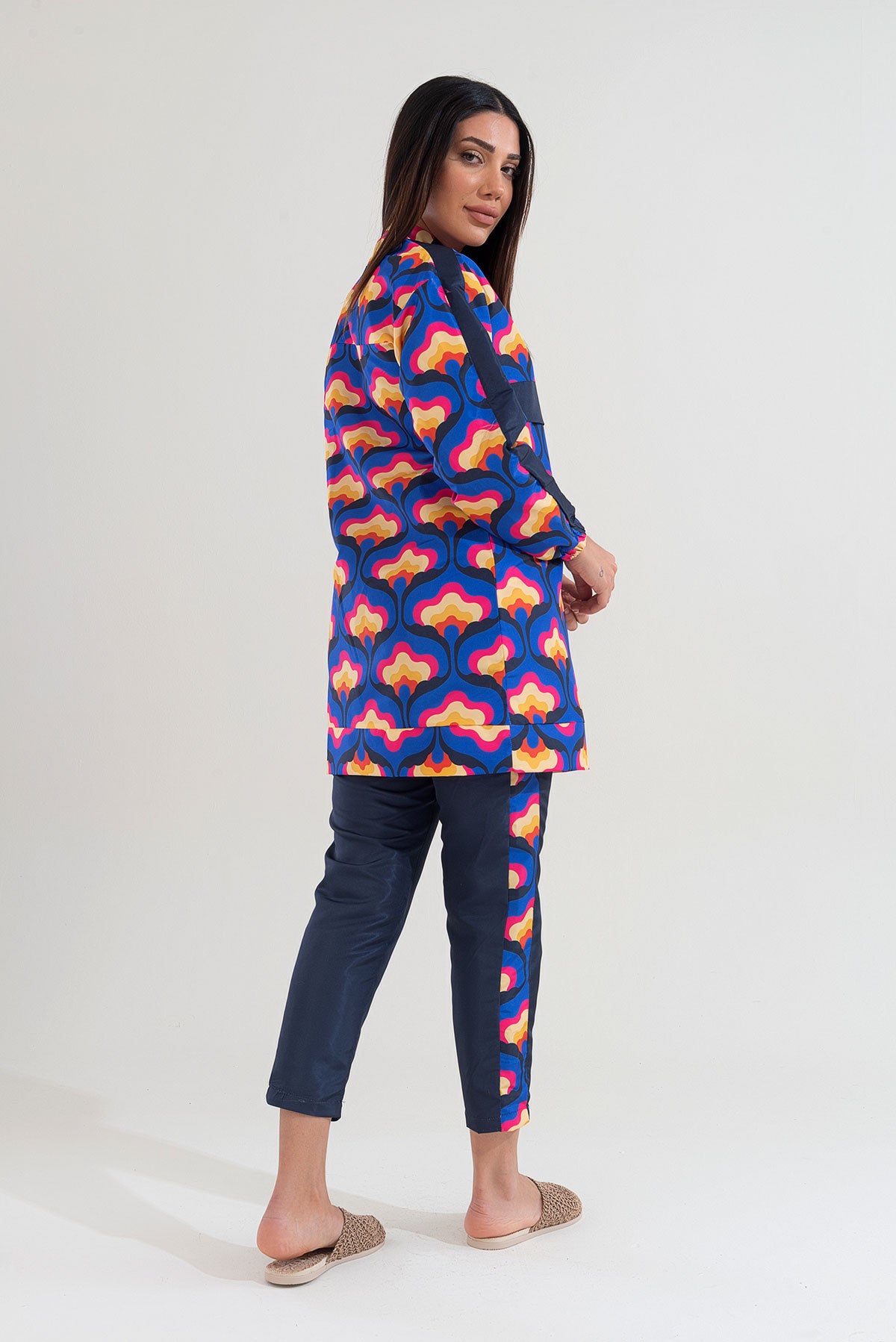 Desenli Tam Kapalı Tesettür Mayo Haşema