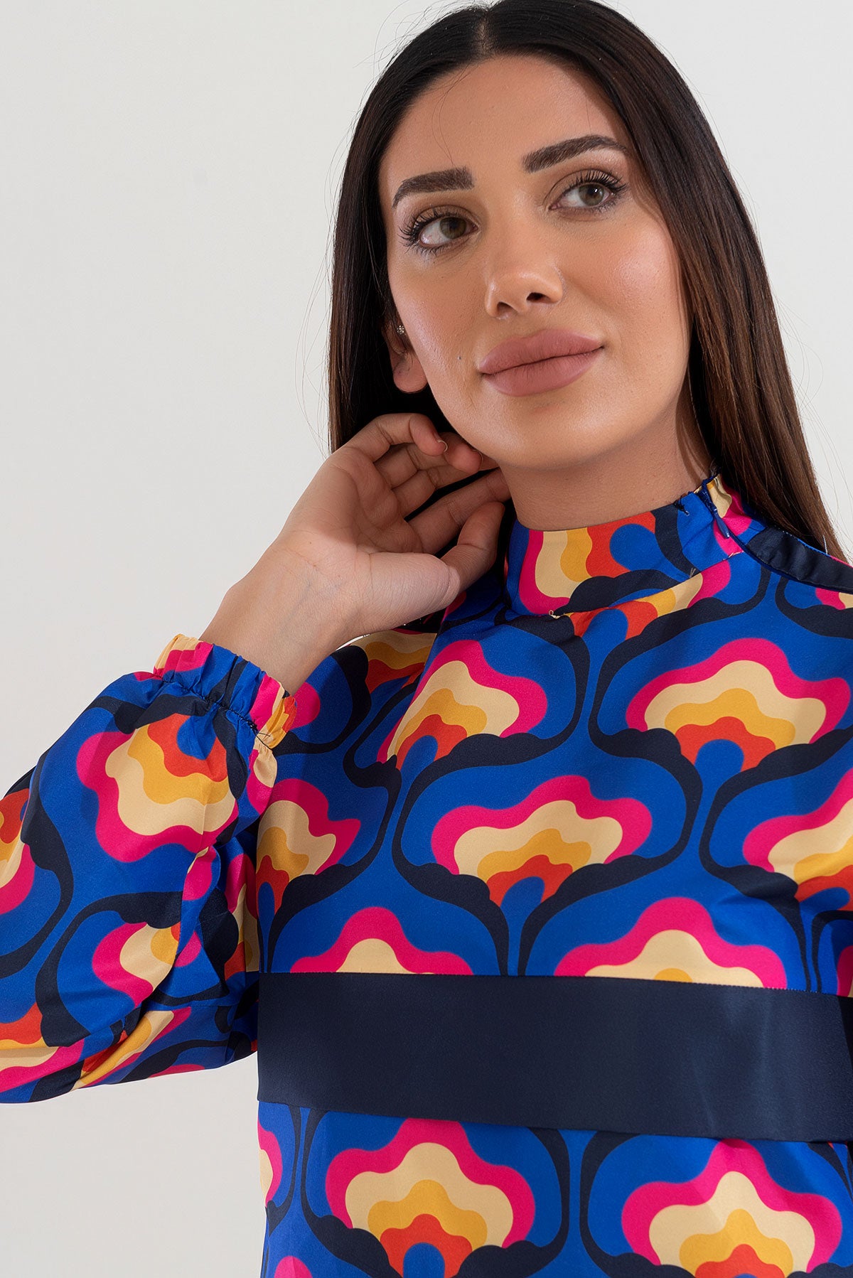 Desenli Tam Kapalı Tesettür Mayo Haşema