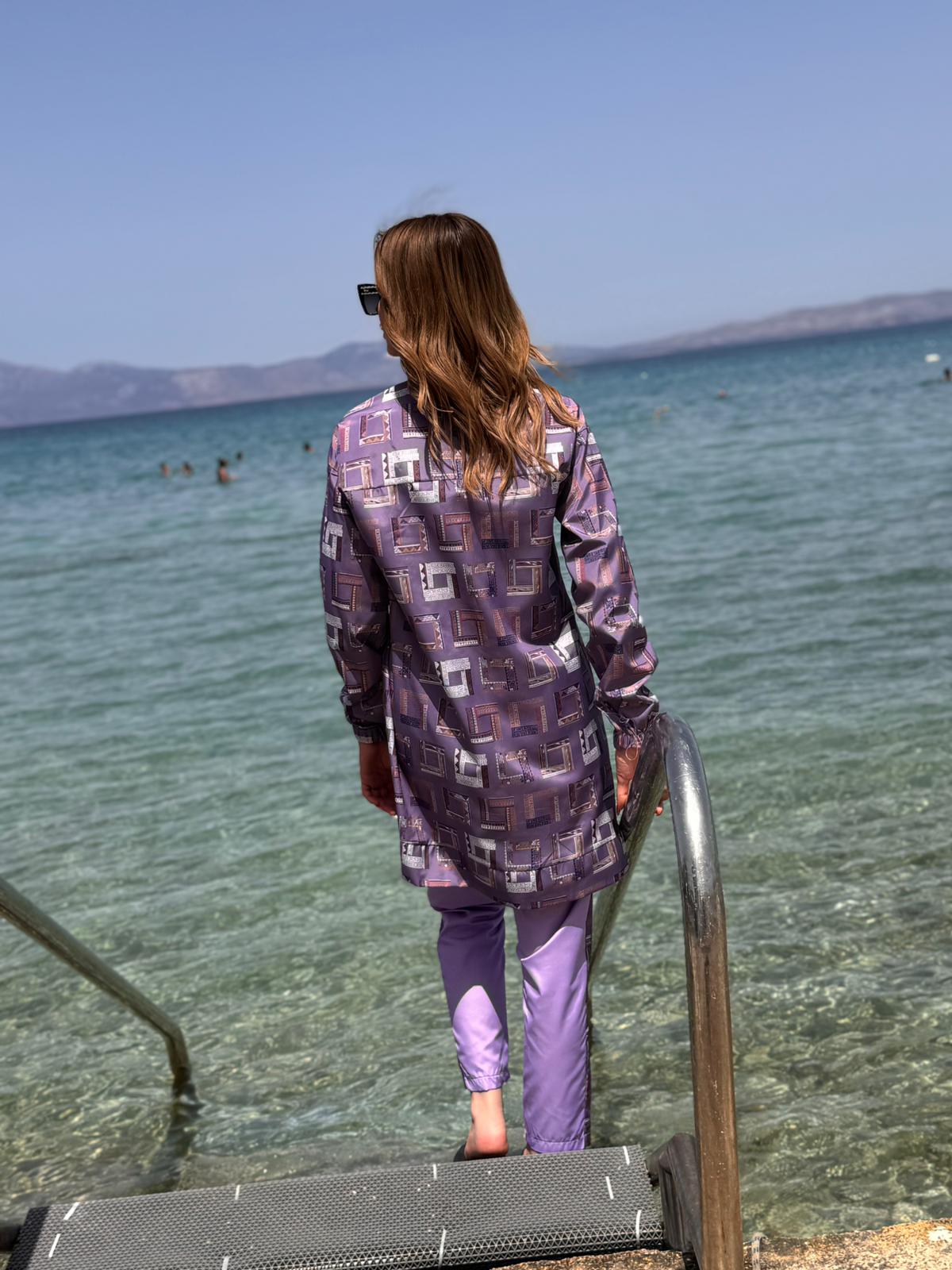 Etnik Desenli Tam Kapalı Tesettür Mayo Haşema