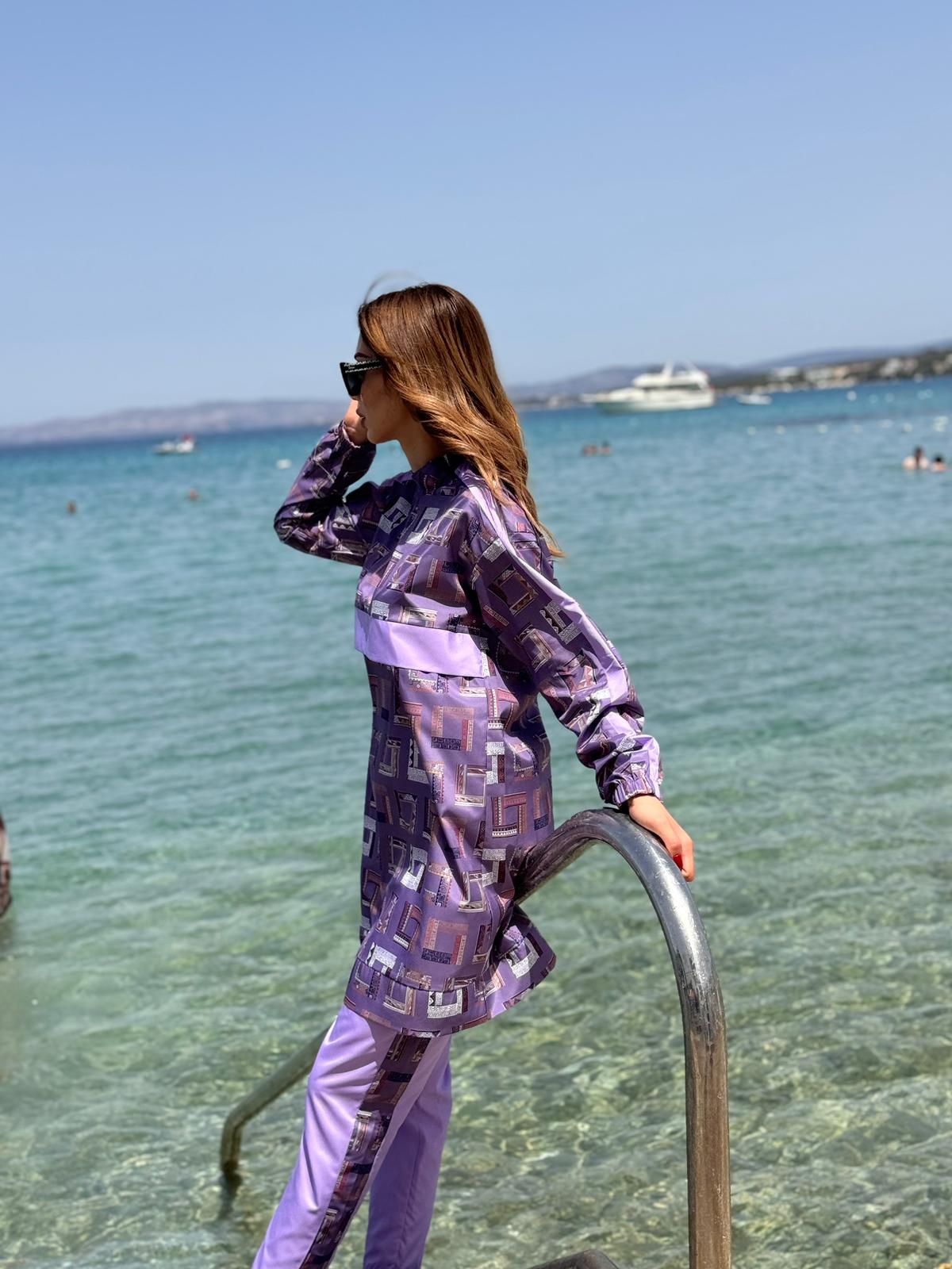 Etnik Desenli Tam Kapalı Tesettür Mayo Haşema