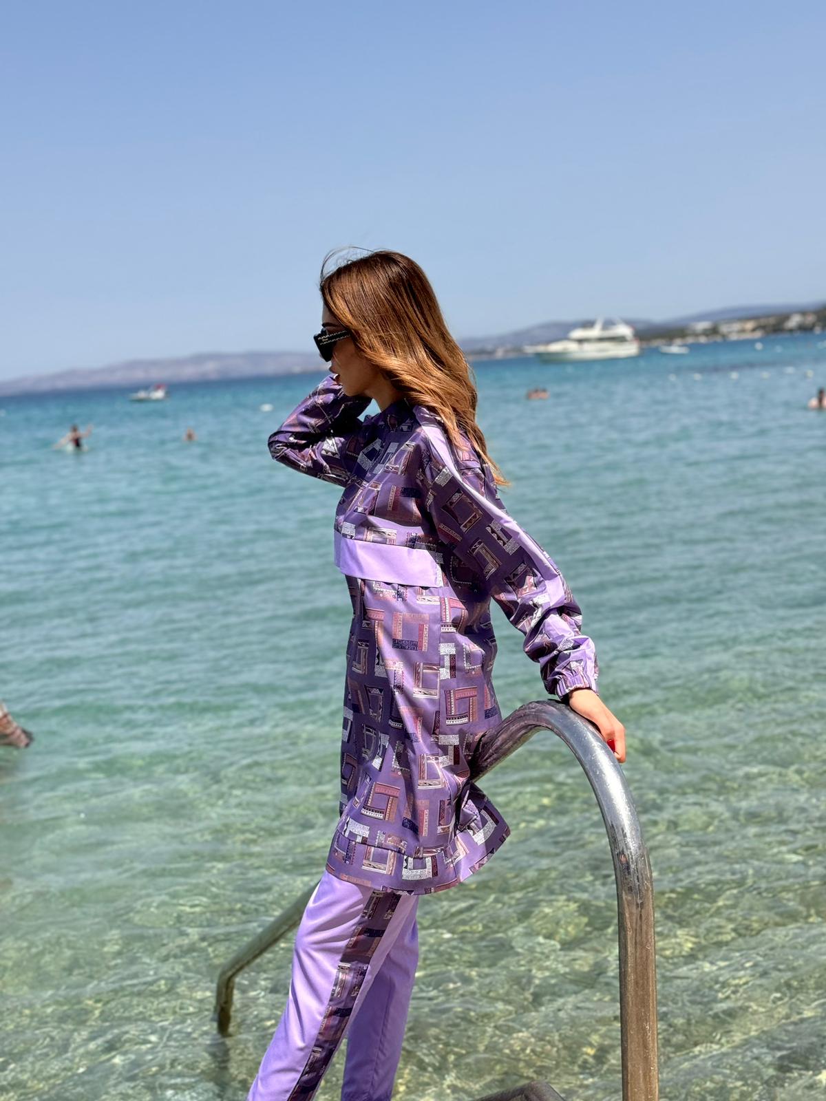 Etnik Desenli Tam Kapalı Tesettür Mayo Haşema