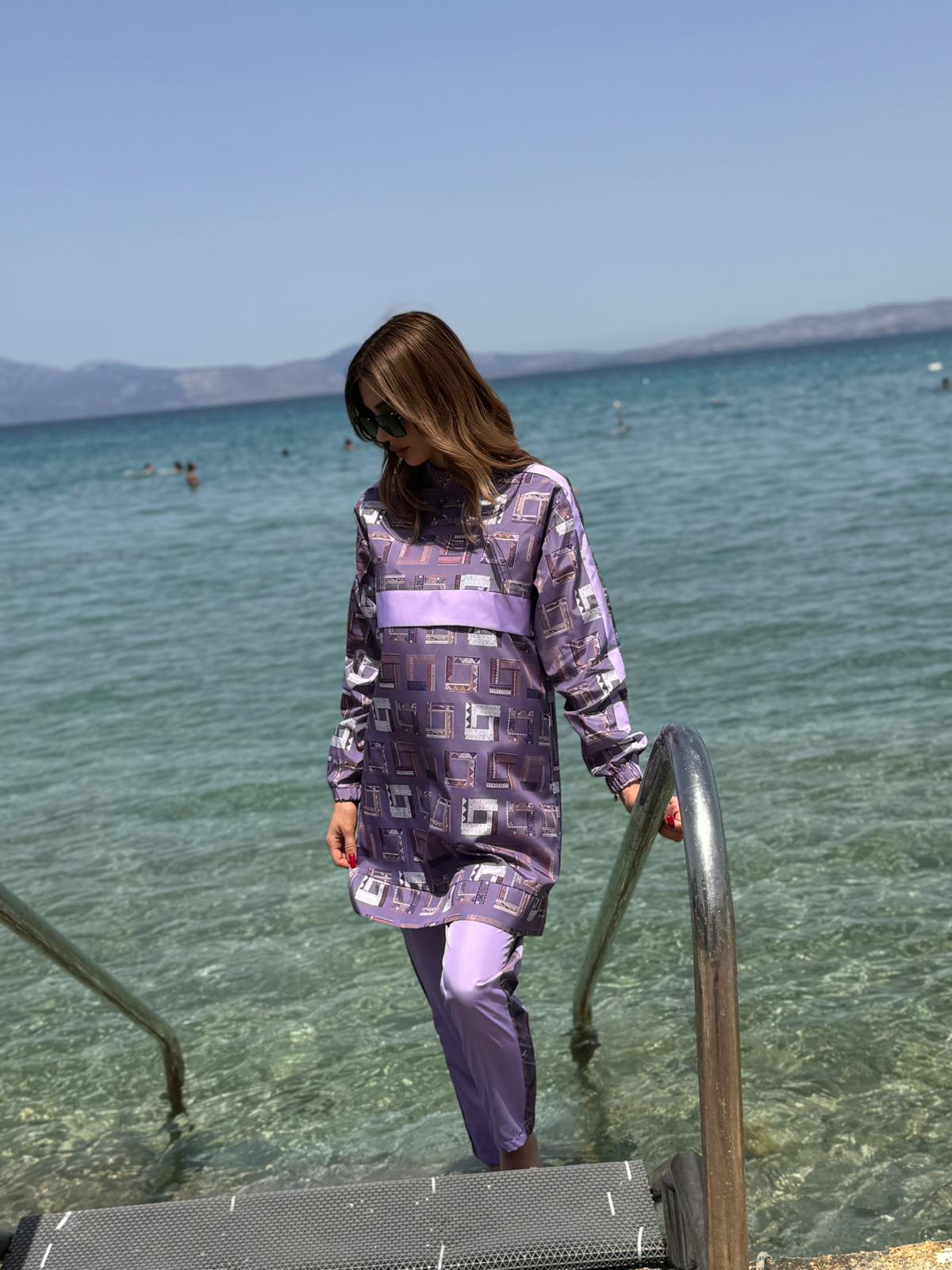 Etnik Desenli Tam Kapalı Tesettür Mayo Haşema