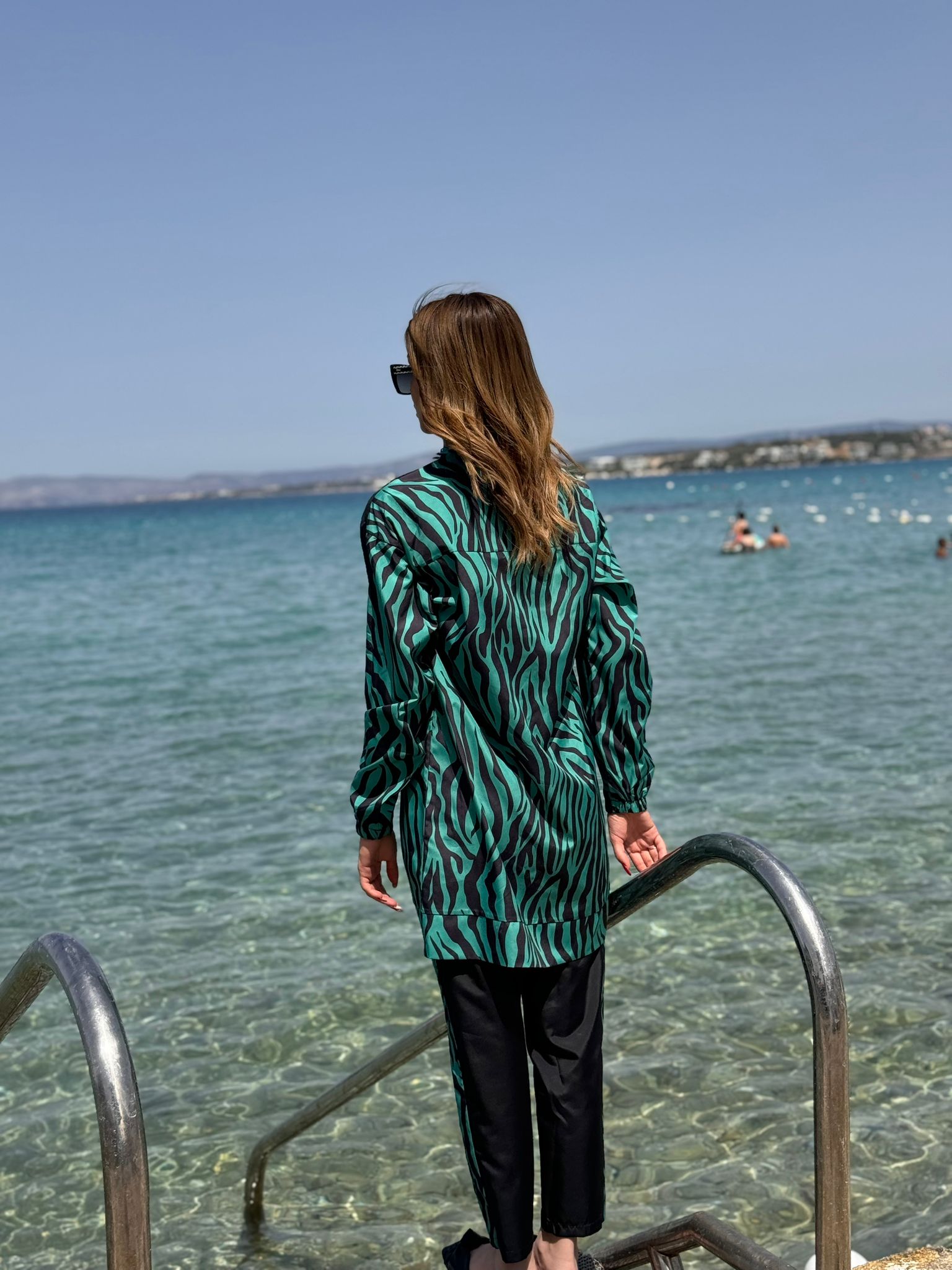 Zebra Desenli Tam Kapalı Tesettür Mayo Haşema