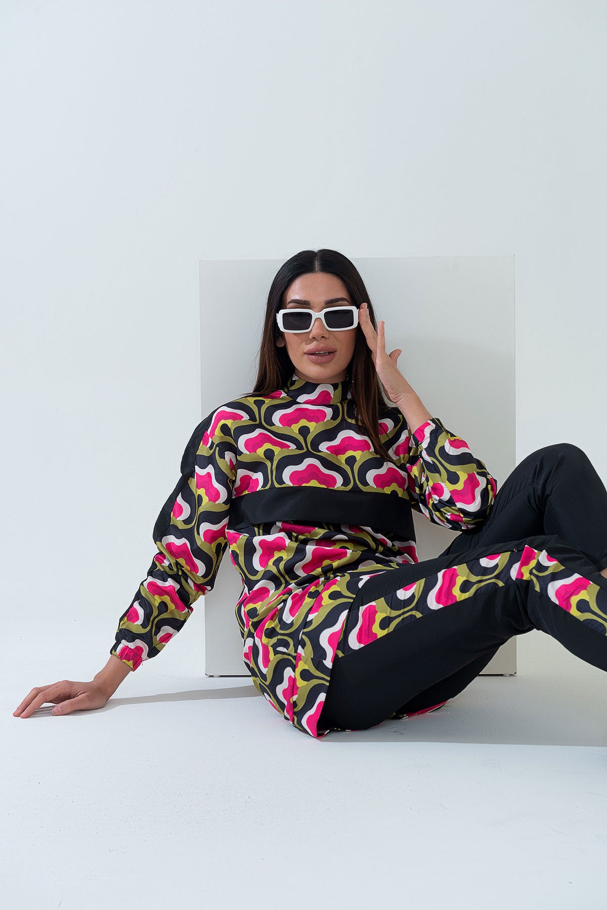 Desenli Tam Kapalı Tesettür Mayo Haşema