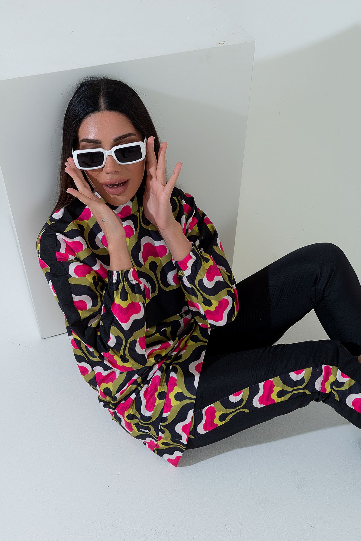 Desenli Tam Kapalı Tesettür Mayo Haşema