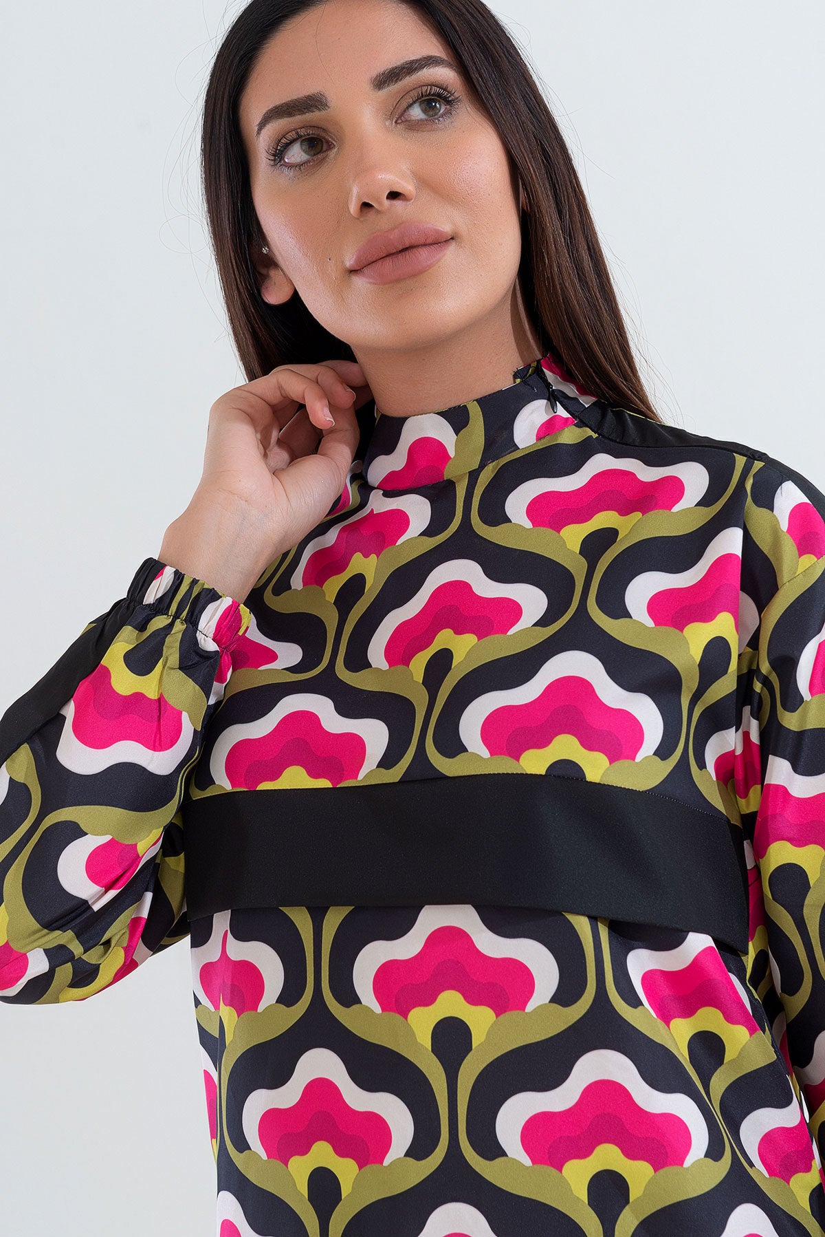 Desenli Tam Kapalı Tesettür Mayo Haşema